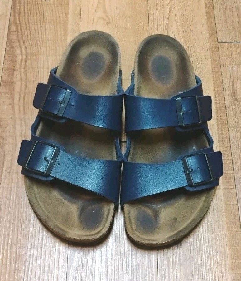 Birkenstock Arizona 2 Buckle Strap Slip On Blue Leather Sandals Mens Sz 41 US 8