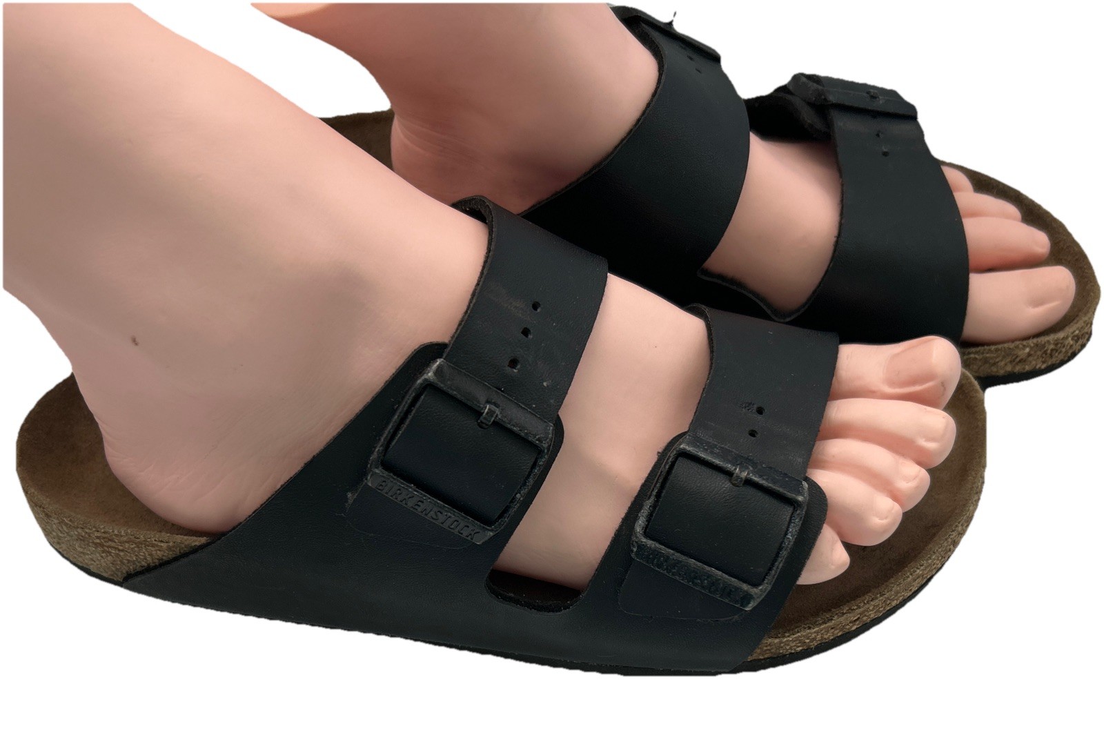 Birkenstock Arizona Slip On Sandals Shoes Black Leather w Buckles Womens 41 Cork