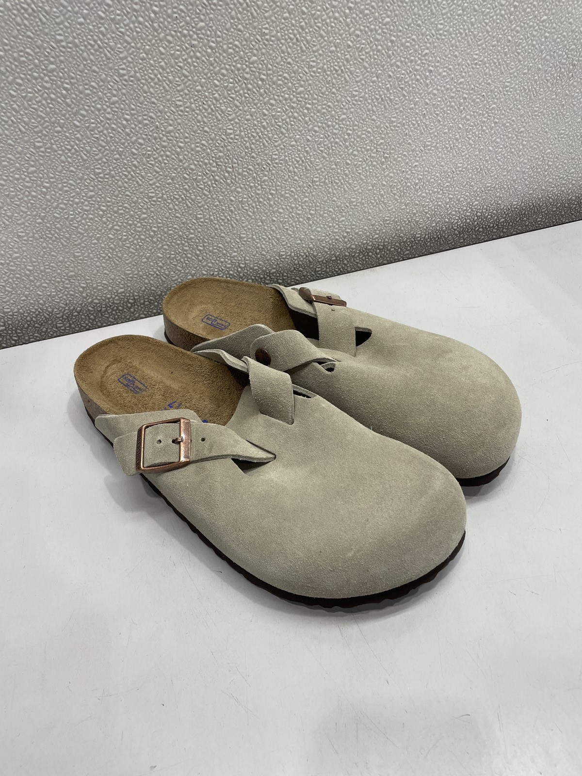 Birkenstock Boston Softbed Suede Leather Clog Unisex W10, M8 In Taupe *Preowned*
