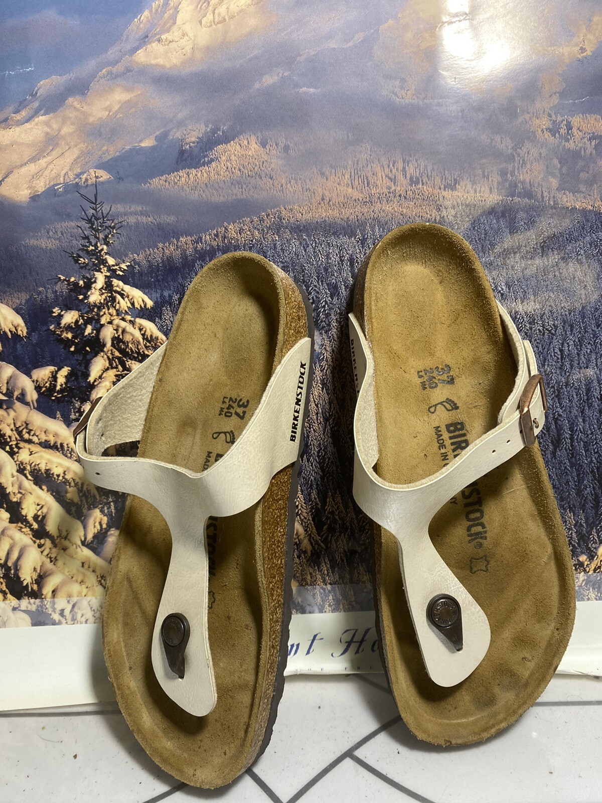 Birkenstock Gizeh Birko-Flor, Pearl White, Size 37 EU L  6 M 4