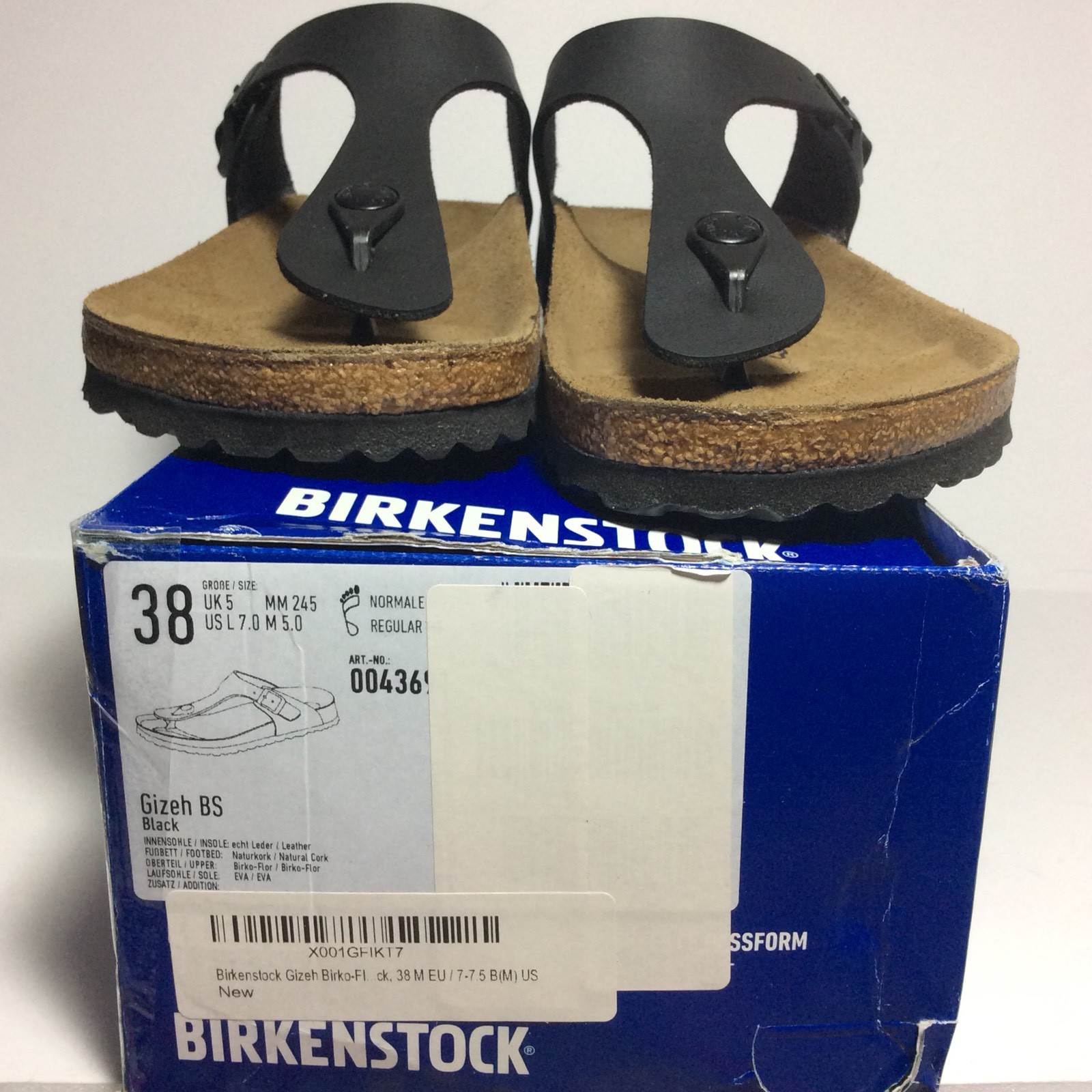 NIB Birkenstock $150 Gizeh Birko-Flor Faux Leather Foodbed Sandal Black Sz 38