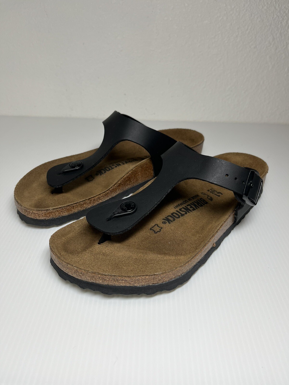 Birkenstock Gizeh Birko Flo Black Thong Toe Post Sandals Size EU 41 US 10 SUPERB