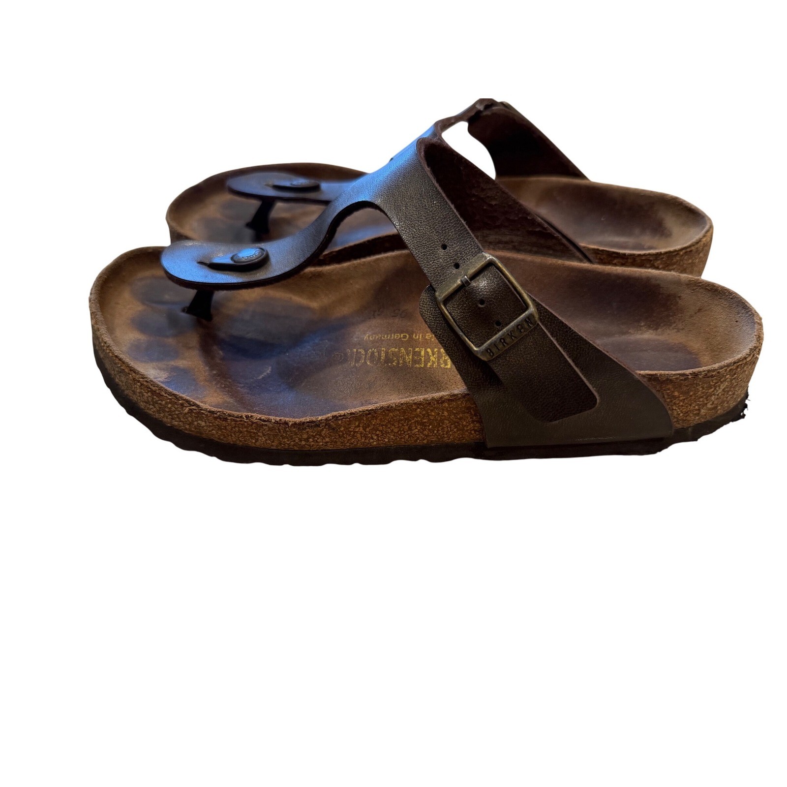 Birkenstock Gizeh Thong Sandals Dark Brown Leather Cork Footbed Size 40 EU 9 US