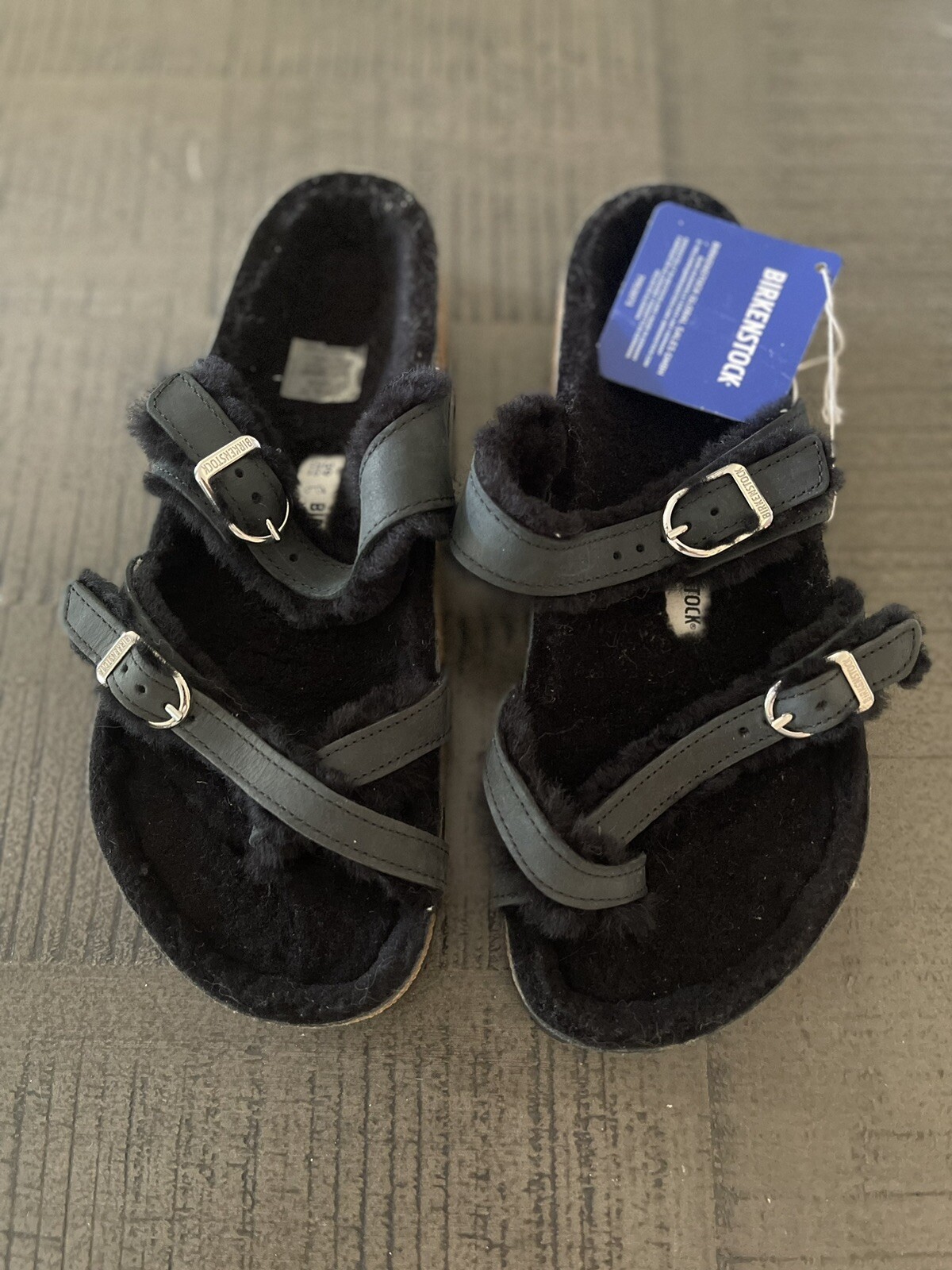 Birkenstock Mayari Shearling Black Oiled Leather Sandals EU 39 US 8-8.5 Regular
