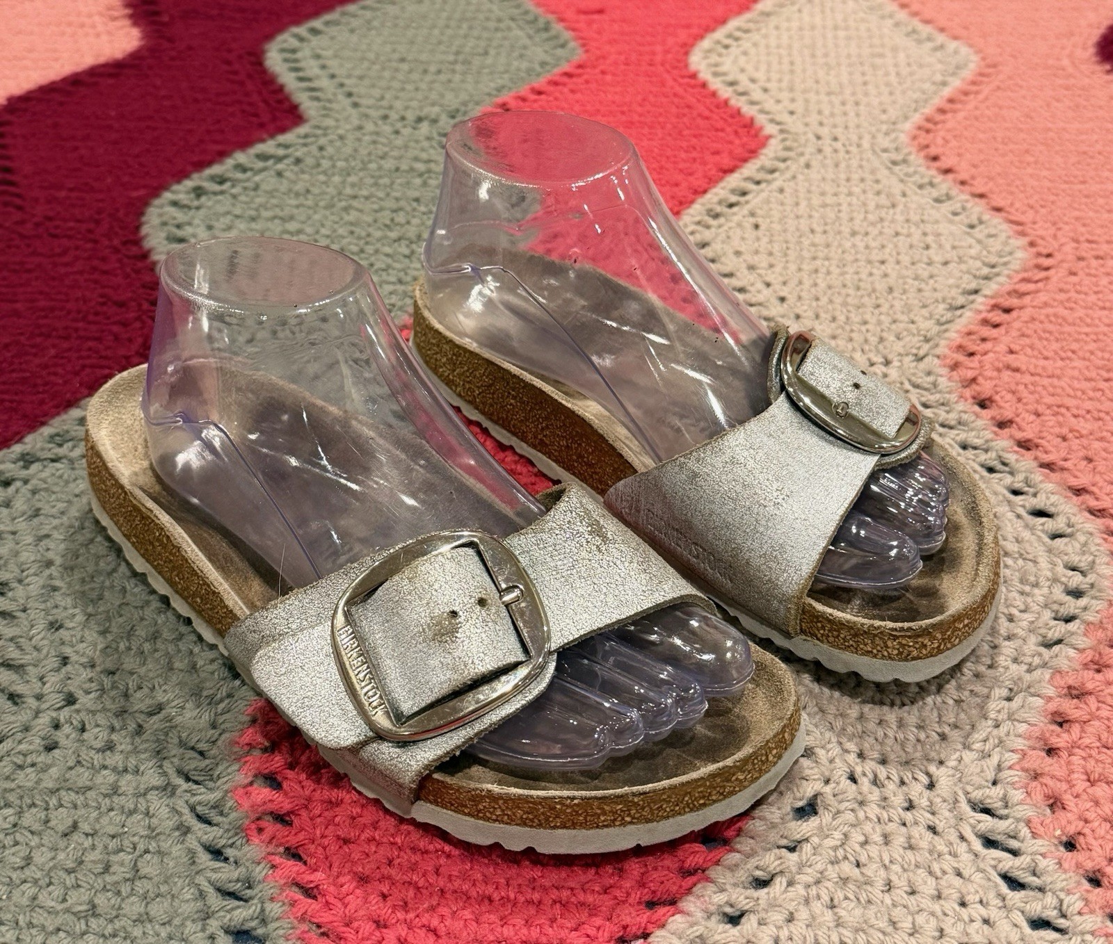 BIRKENSTOCK Madrid Big Buckle Sandals Silver Size EU 38 US 7.5 Distressed