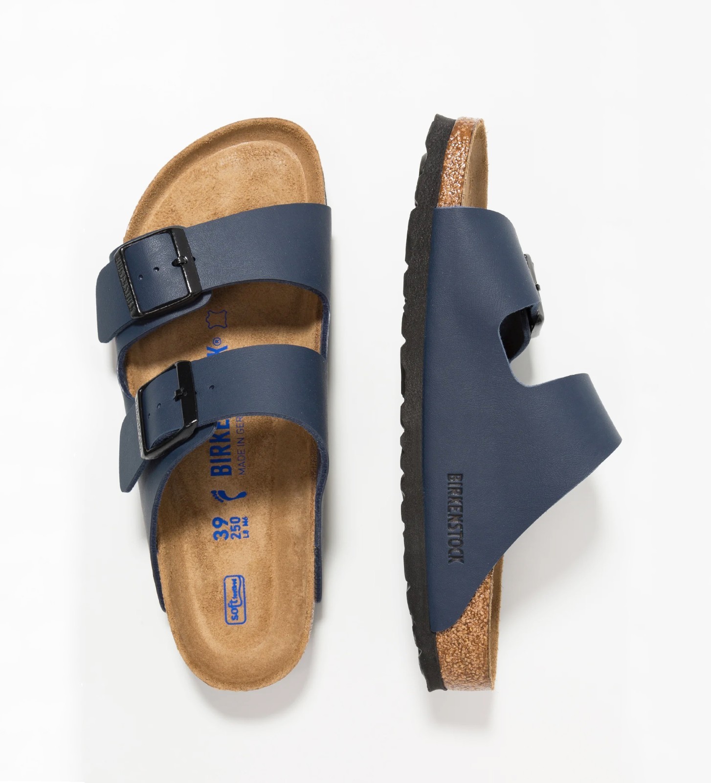 Birkenstock Arizona Blue Soft Footbed Birko-Flor Slip On Sandals