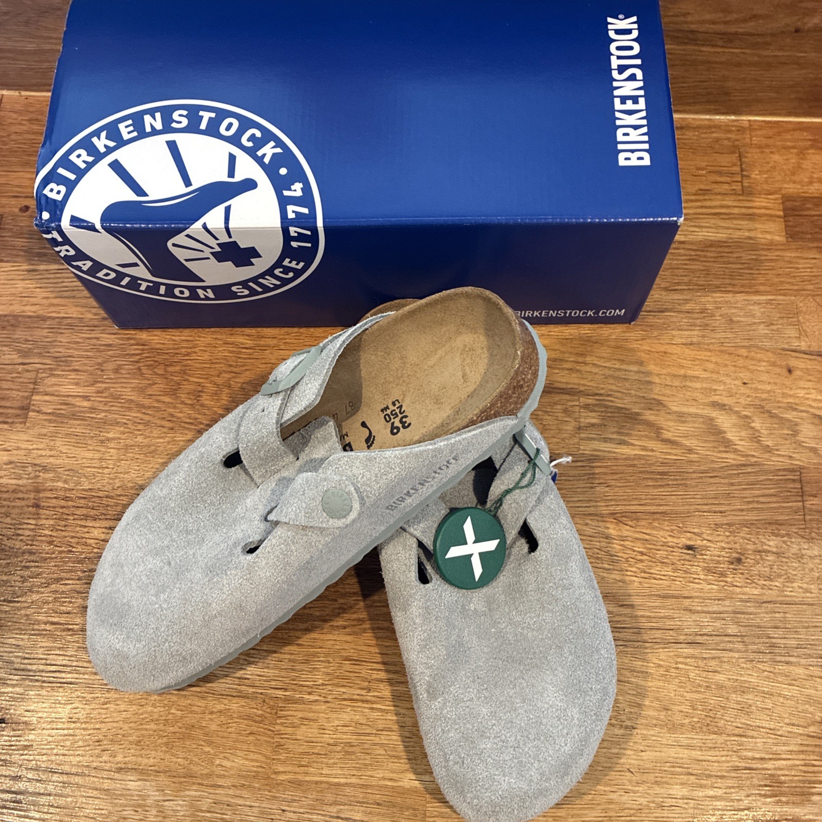 Birkenstock Boston BS Sandals, Pure Sage, Size UK 5.5 (39) US MEN 6.0, L 8.0 New