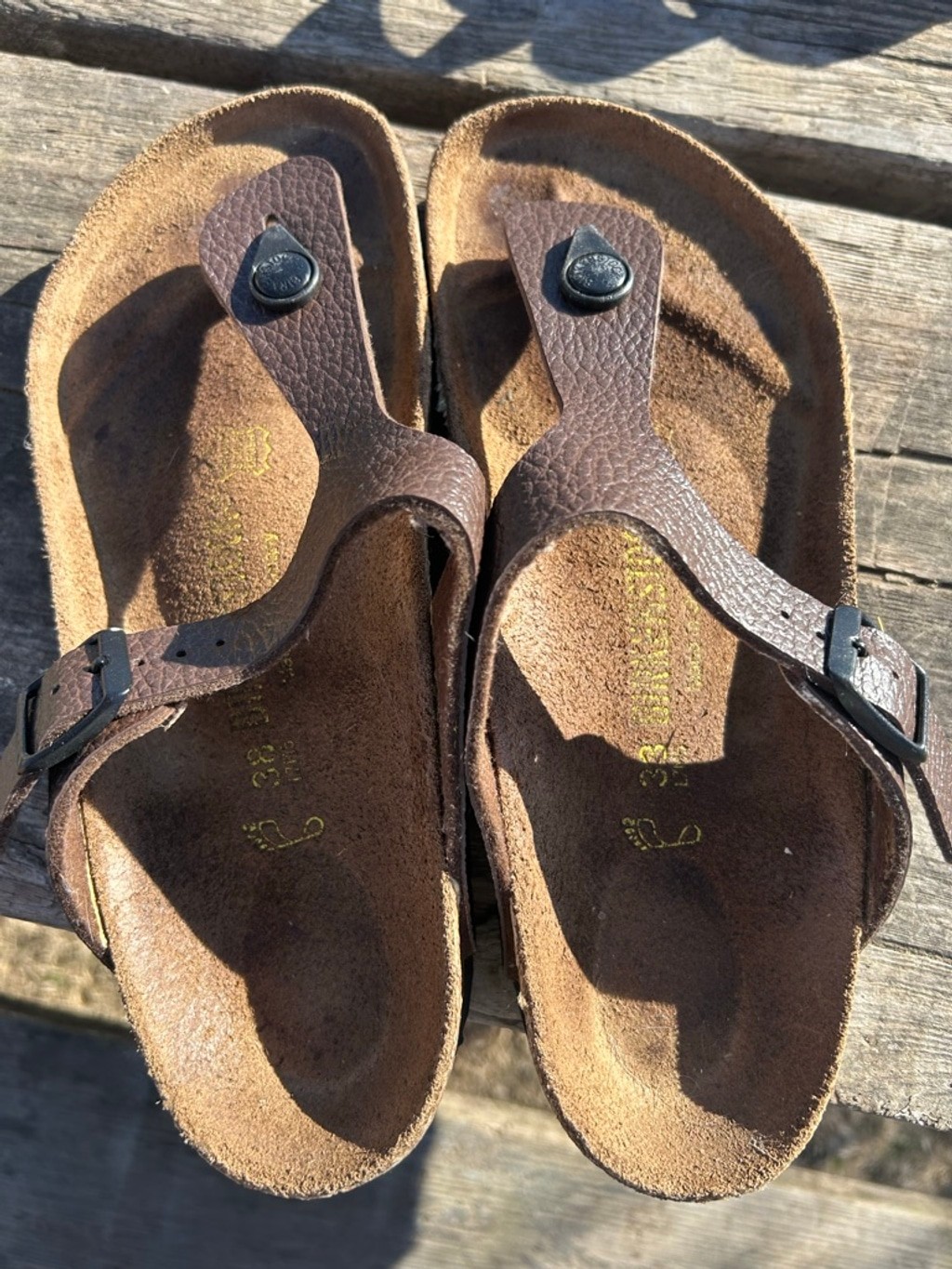 Birkenstock Gizeh Sandals Brown Sz 38 Thong Leather