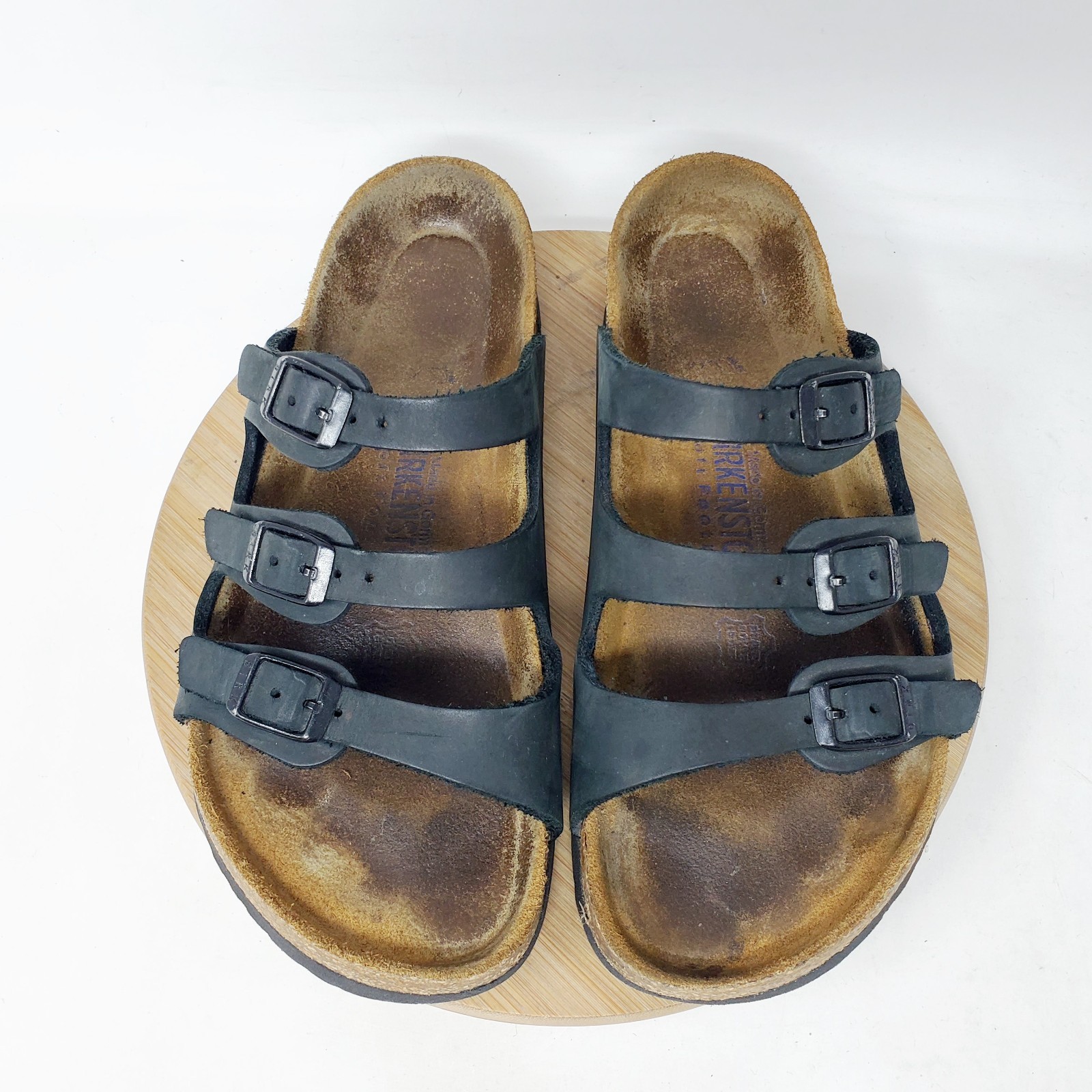 Birkenstock Florida Sandal 37 Womens 6 Black Nubuck Leather Straps Buckles Slide