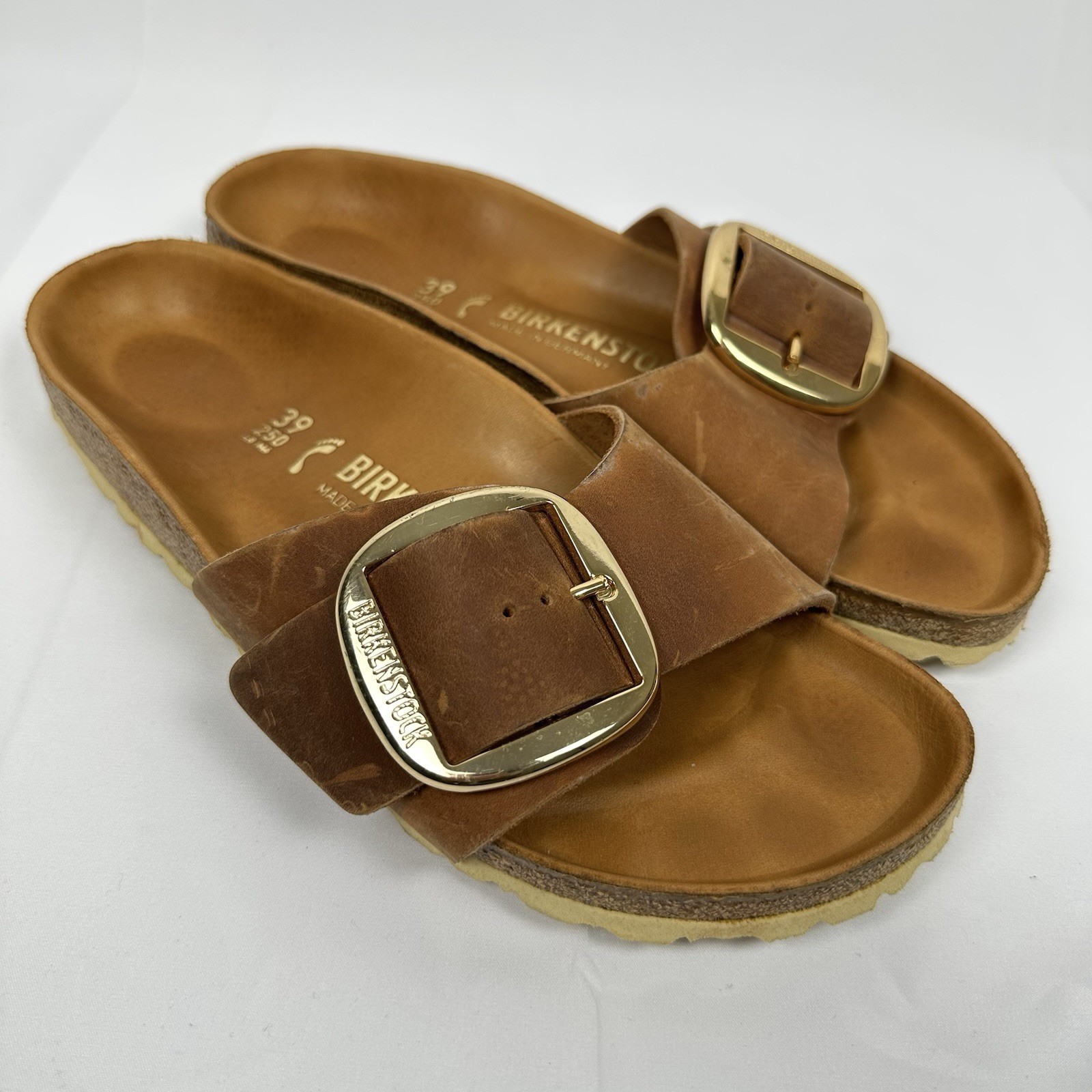 Birkenstock Madrid Big Buckle Cognac Leather Sandals Size 39 EU Women’s 8 US