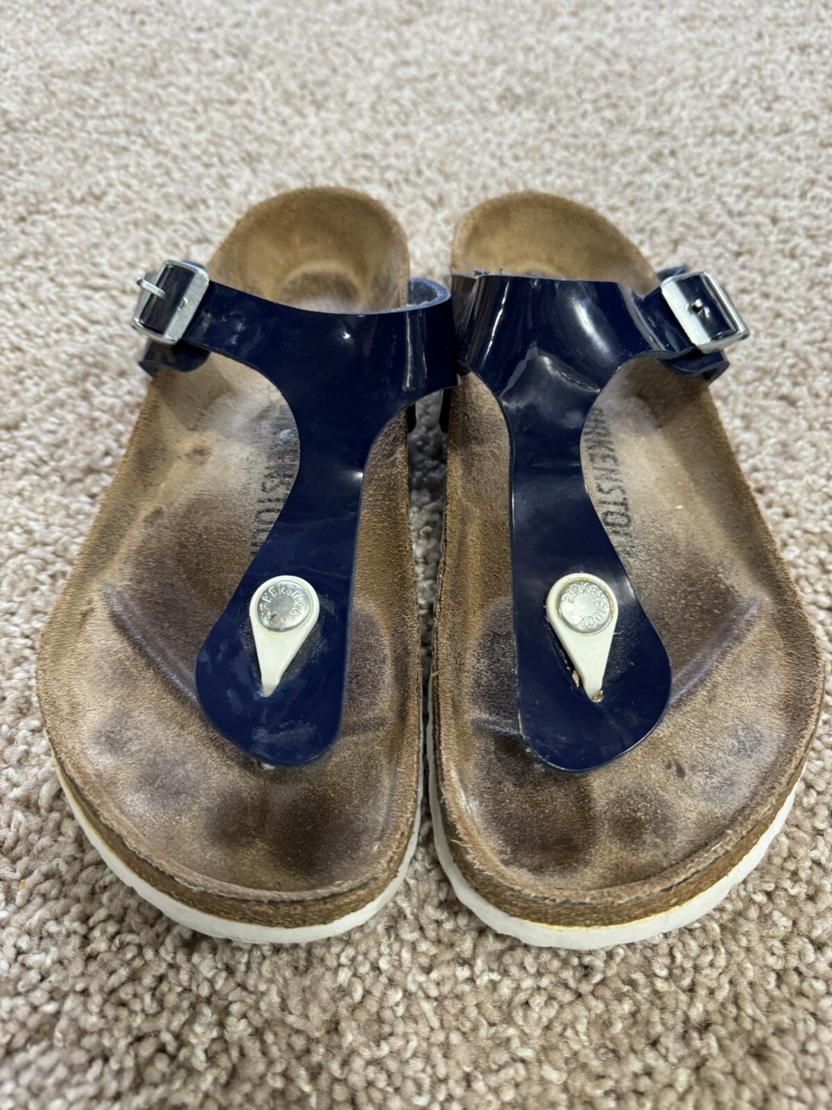 Birkenstock Papillio Gizeh Navy Birko Flor Thong Sandals Womens Size 38
