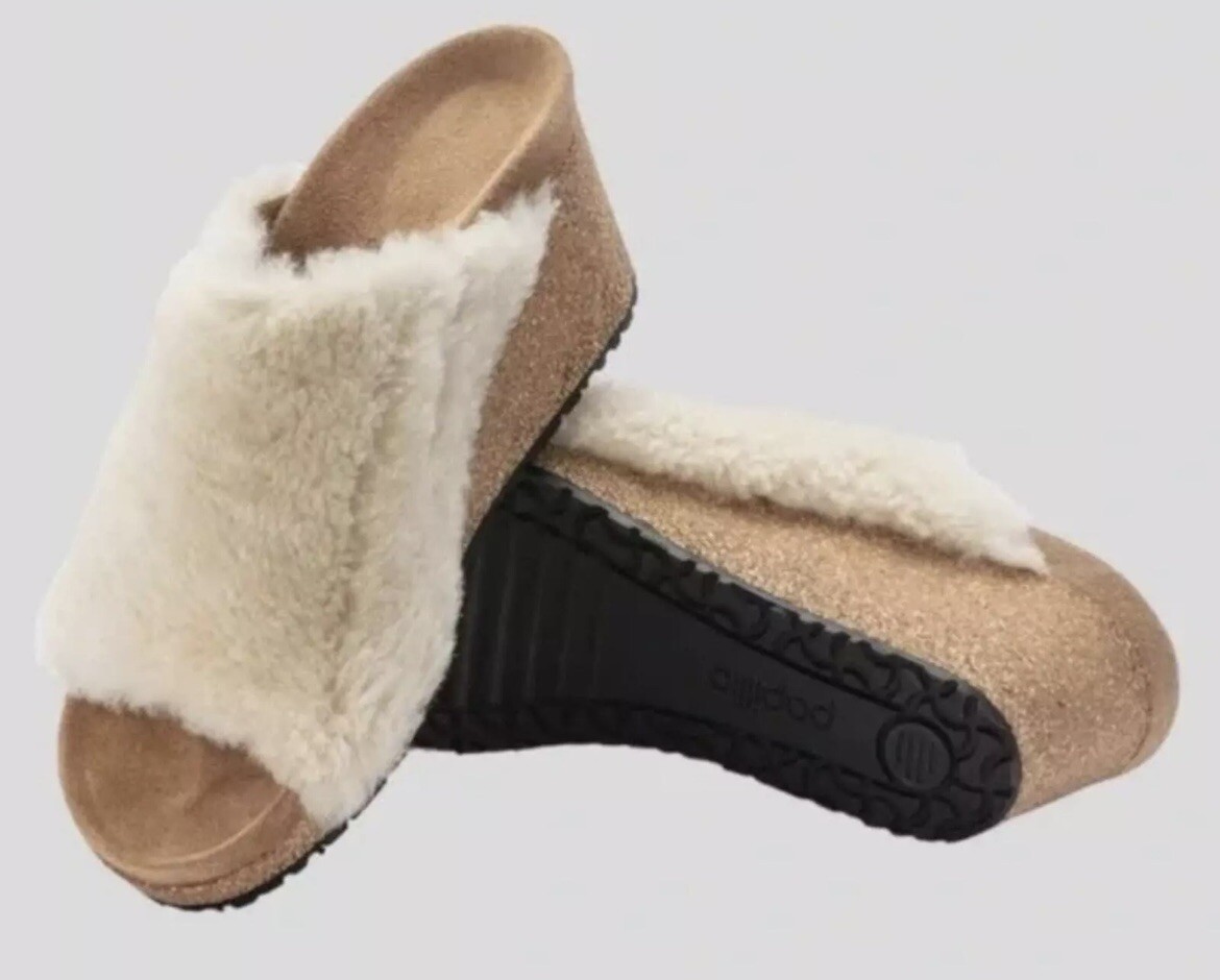 BIRKENSTOCK Papillio Namica Teddy Shearling Wedge in Eggshell Size 40 New W/ Box