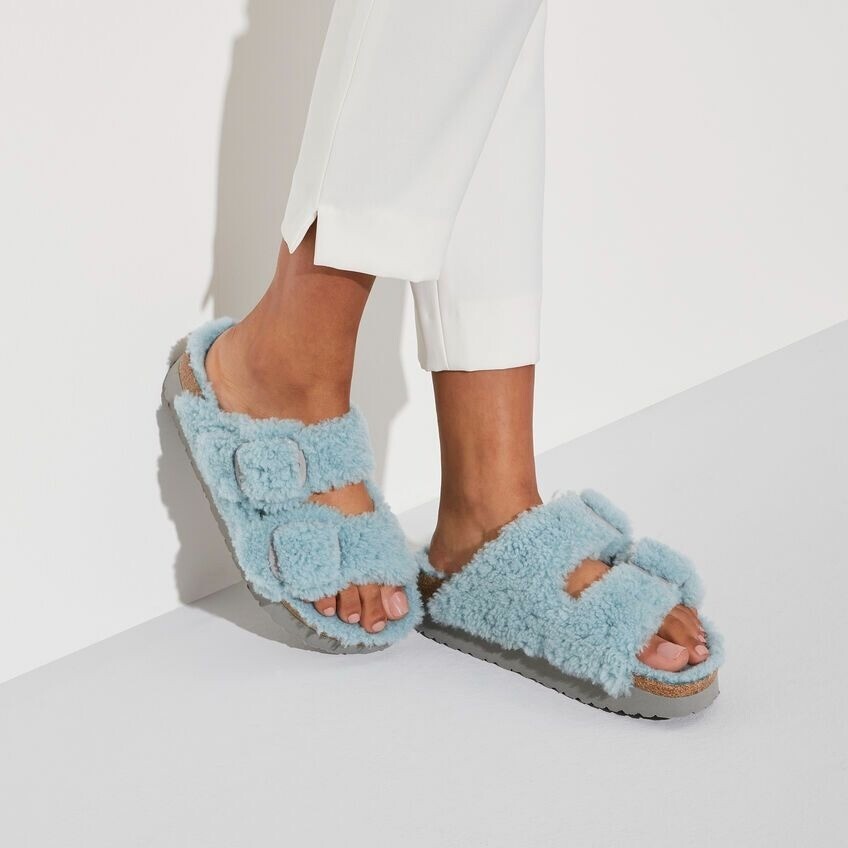 Birkenstock Papillio Arizona Big Buckle Shearling Teddy Faded Aqua 37 Narrow