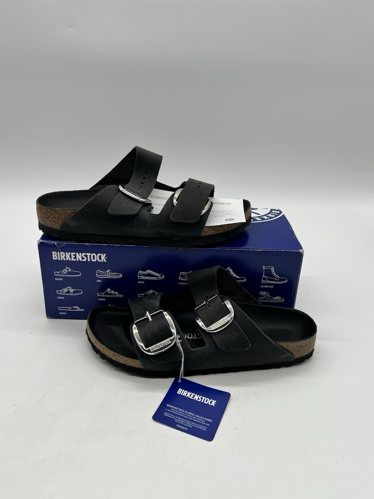 Birkenstock Arizona Women Size 8 Narrow Black Leather Big Buckle Sandals Shoes.
