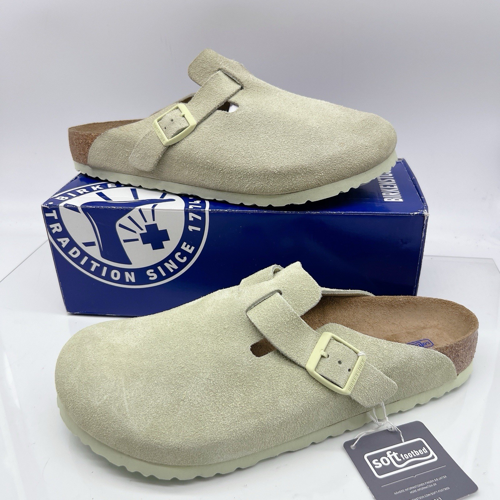 Birkenstock Boston Men’s Clogs Slides Comfort Shoes Green Suede EU 45 US 12
