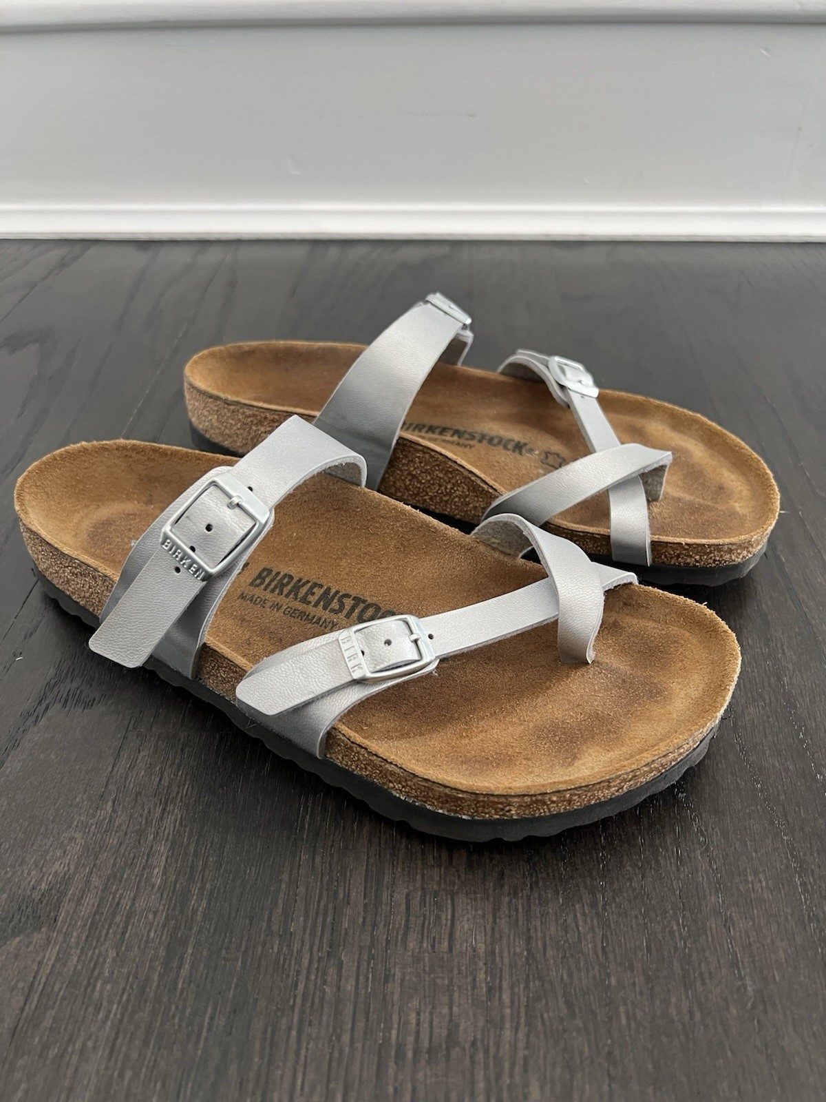 Birkenstock Mayari Silver Birko-Flor Regular Width Women Sz 38 Sandals Summer