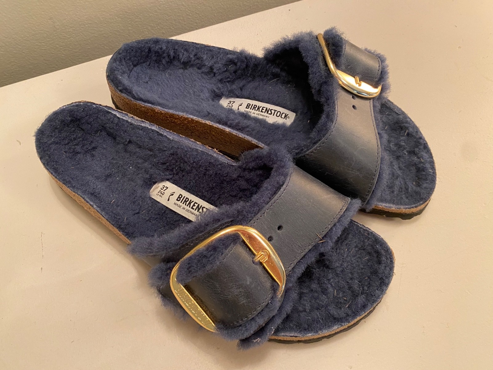 Women’s Birkenstock Madrid Sandal BigBuckle Shearling Leather Navy 37