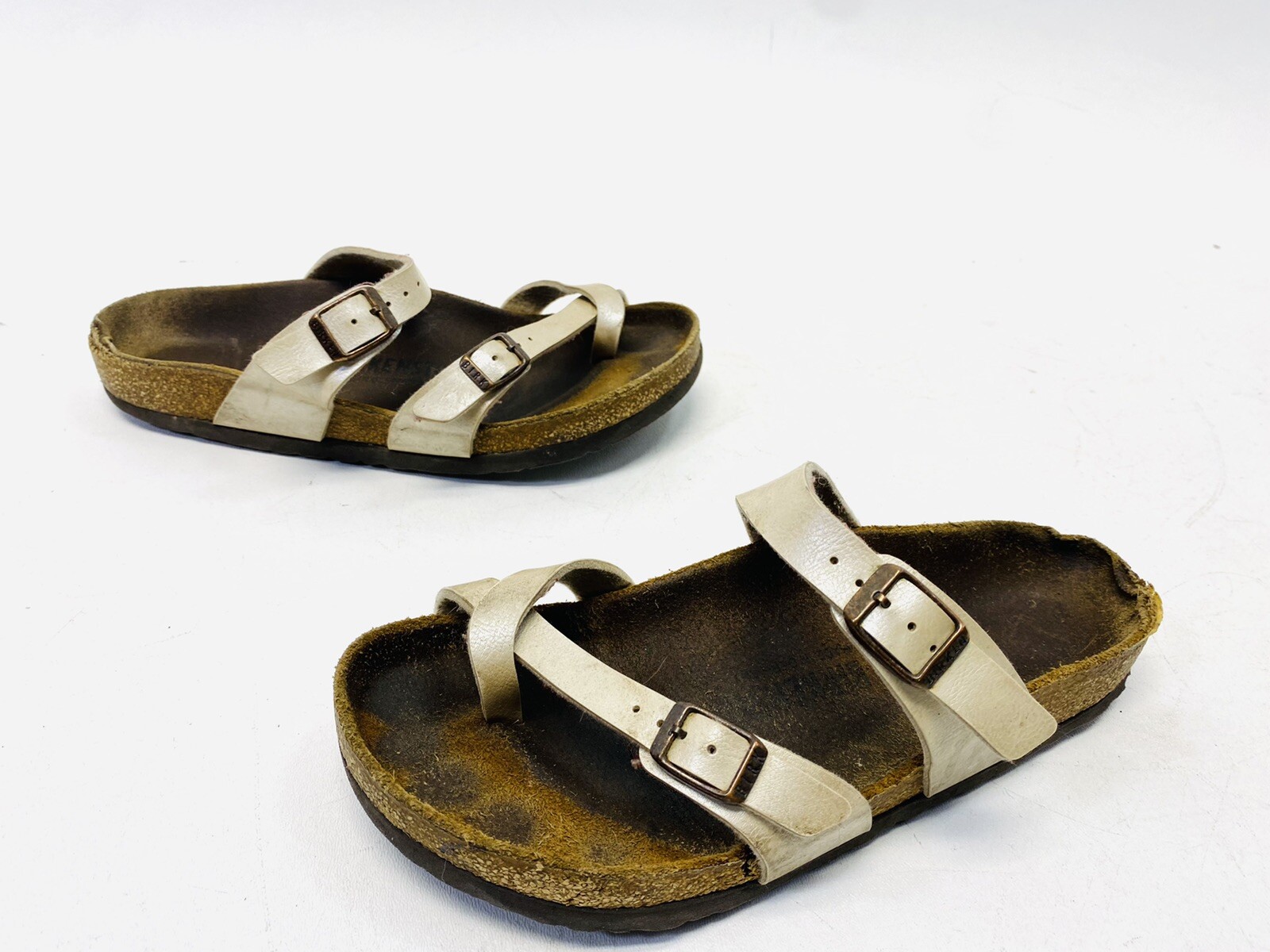 Birkenstock Mayari Sandals Womens Size 38 US 7.5 Pearl White Cross Strap Leather