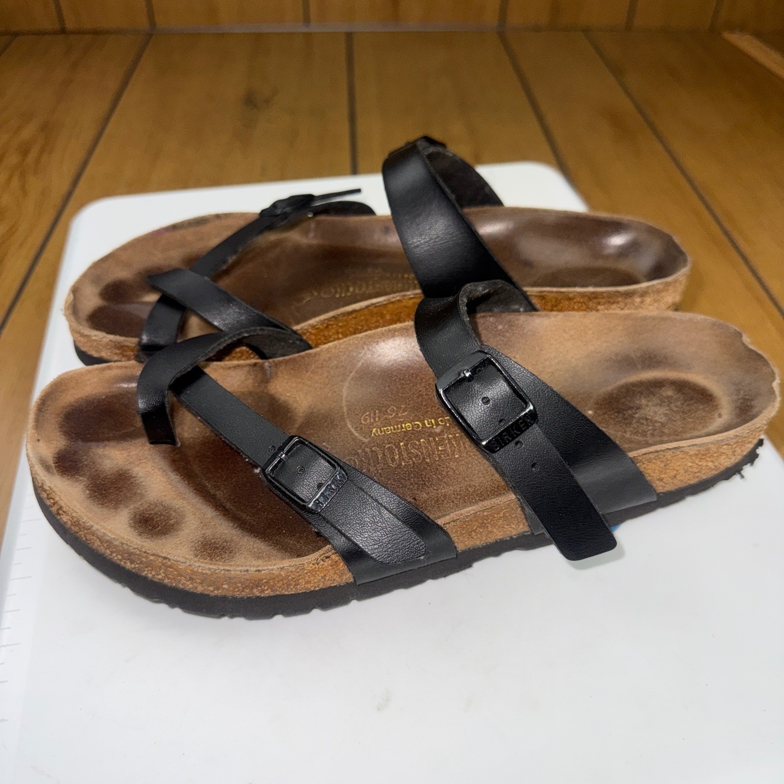 Birkenstock Mayari Black Birko-Flor Strappy Toe Loop Sandals Mens 7 Womens 9