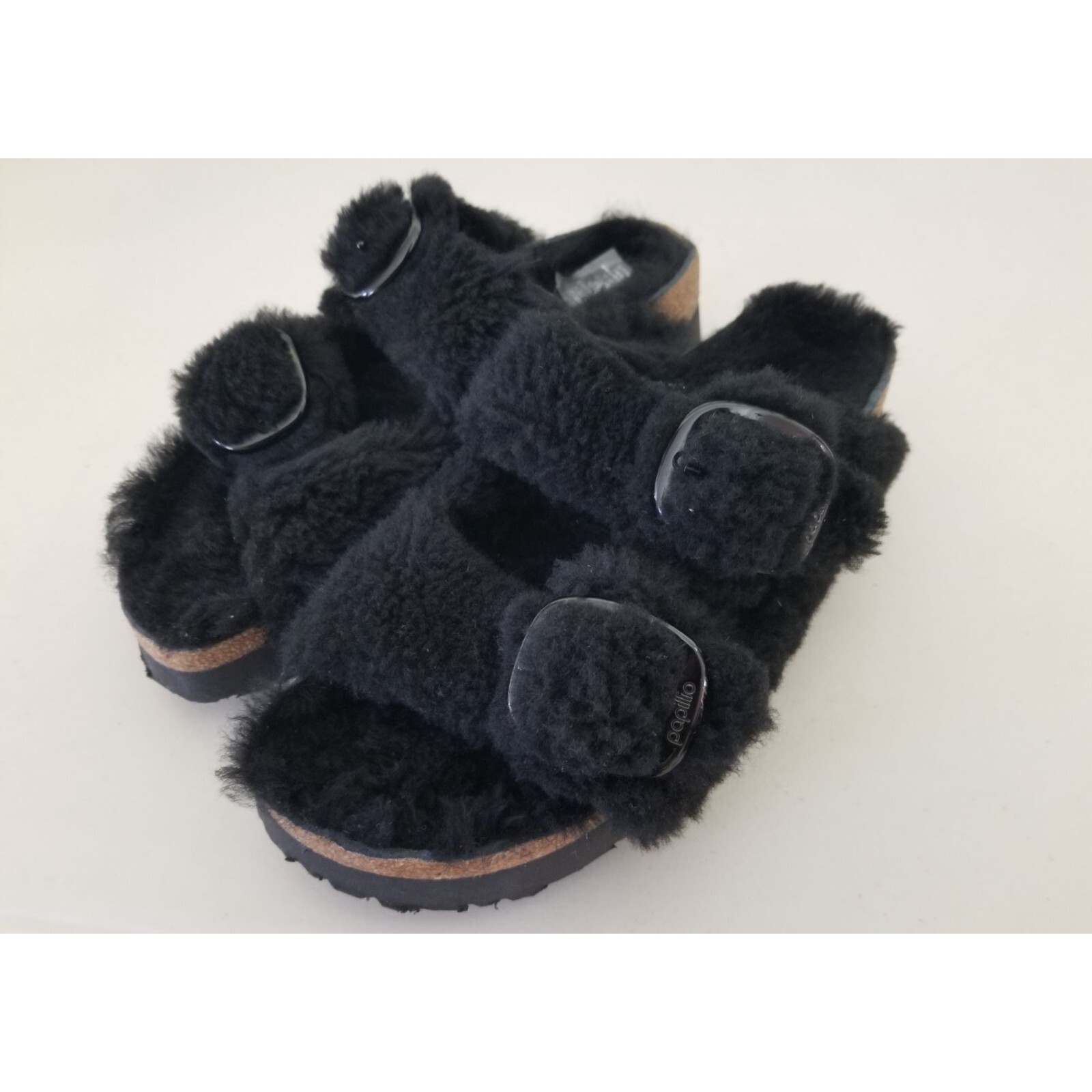 Birkenstock Papillio Arizona Teddy Sandals Black Size 40 Narrow EUC