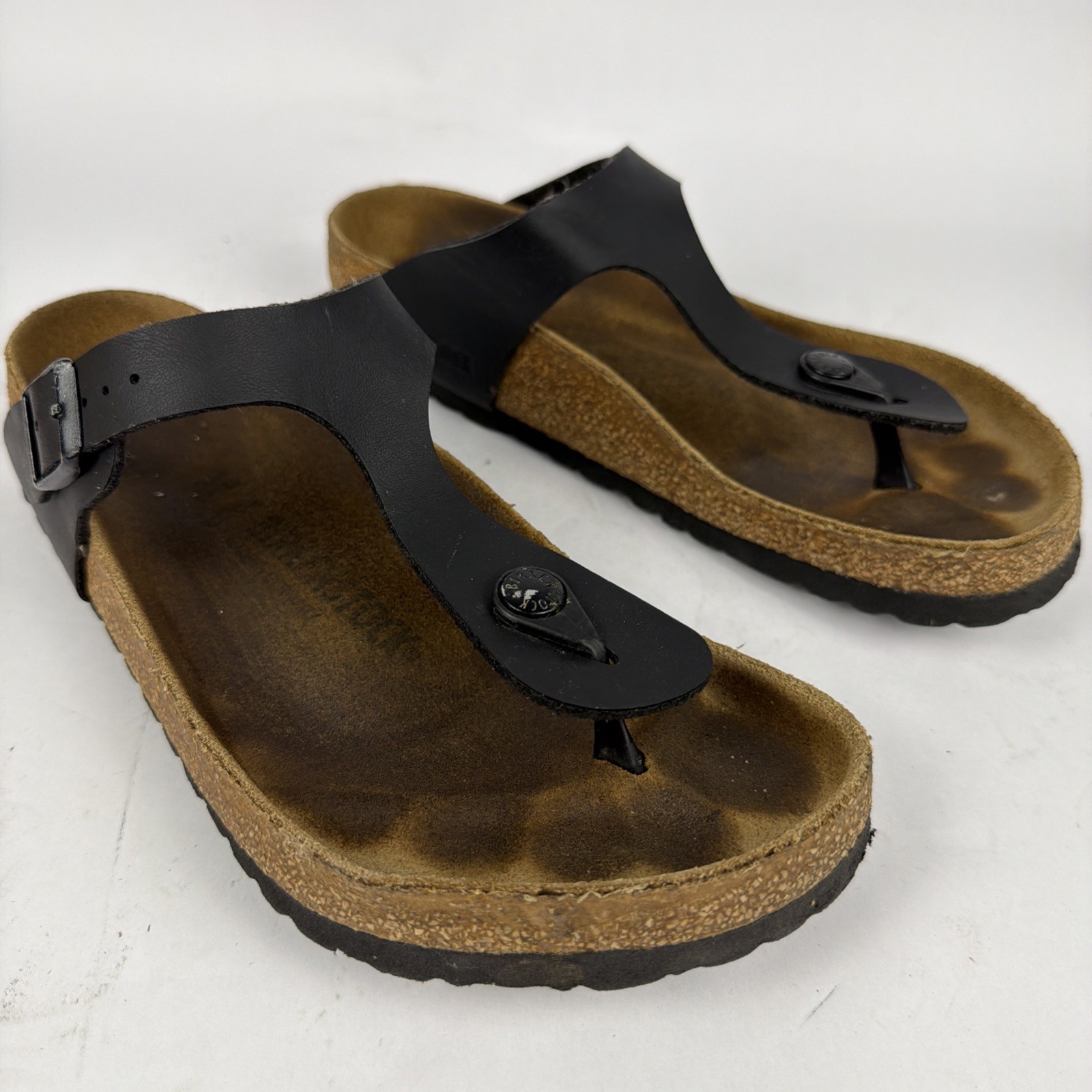 Birkenstock Gizeh Black Patent Strap Slide Sandals Adjustable Women’s size 8