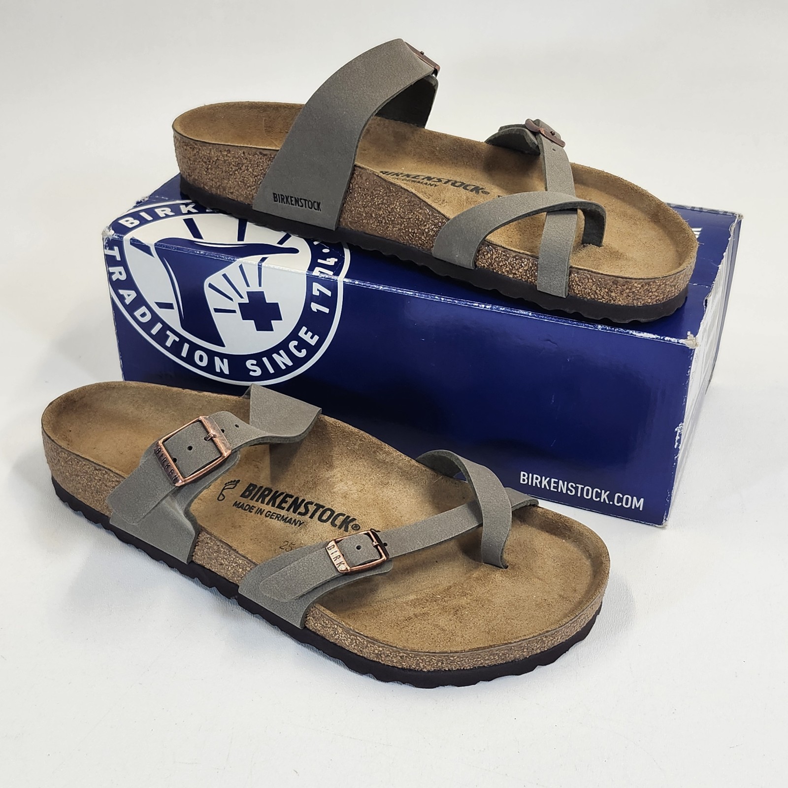 Birkenstock Mayari Stone Sandals Mens Size 10 New in Box Buckle Comfort Slides