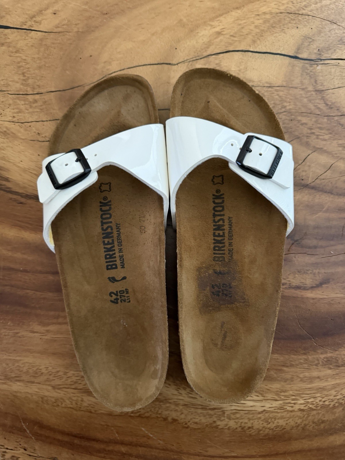 Birkenstock Classic Madrid Slide Sandals White Patent Strap EU 42 US Size 11