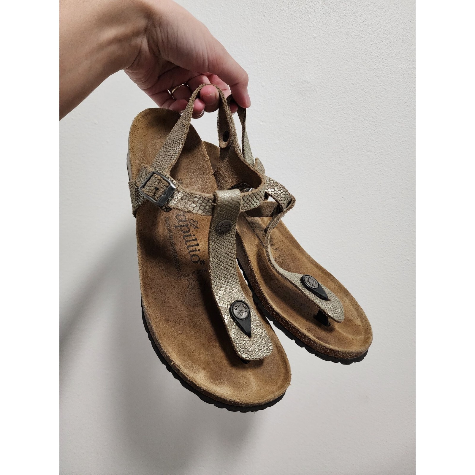 Birkenstock Papillio Ashley python gold nubuck leather wedge sandals 38/7