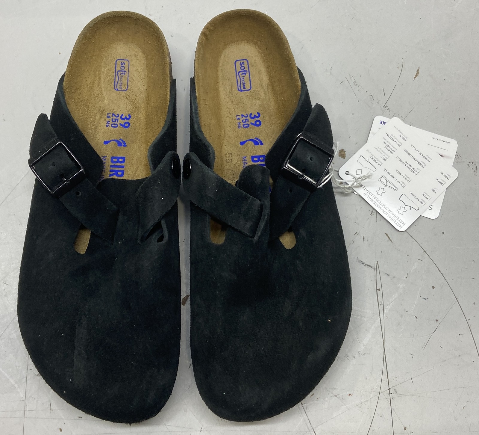 Birkenstock Boston Unisex (W8) (M6) Black Suede Soft Footbed Sandal