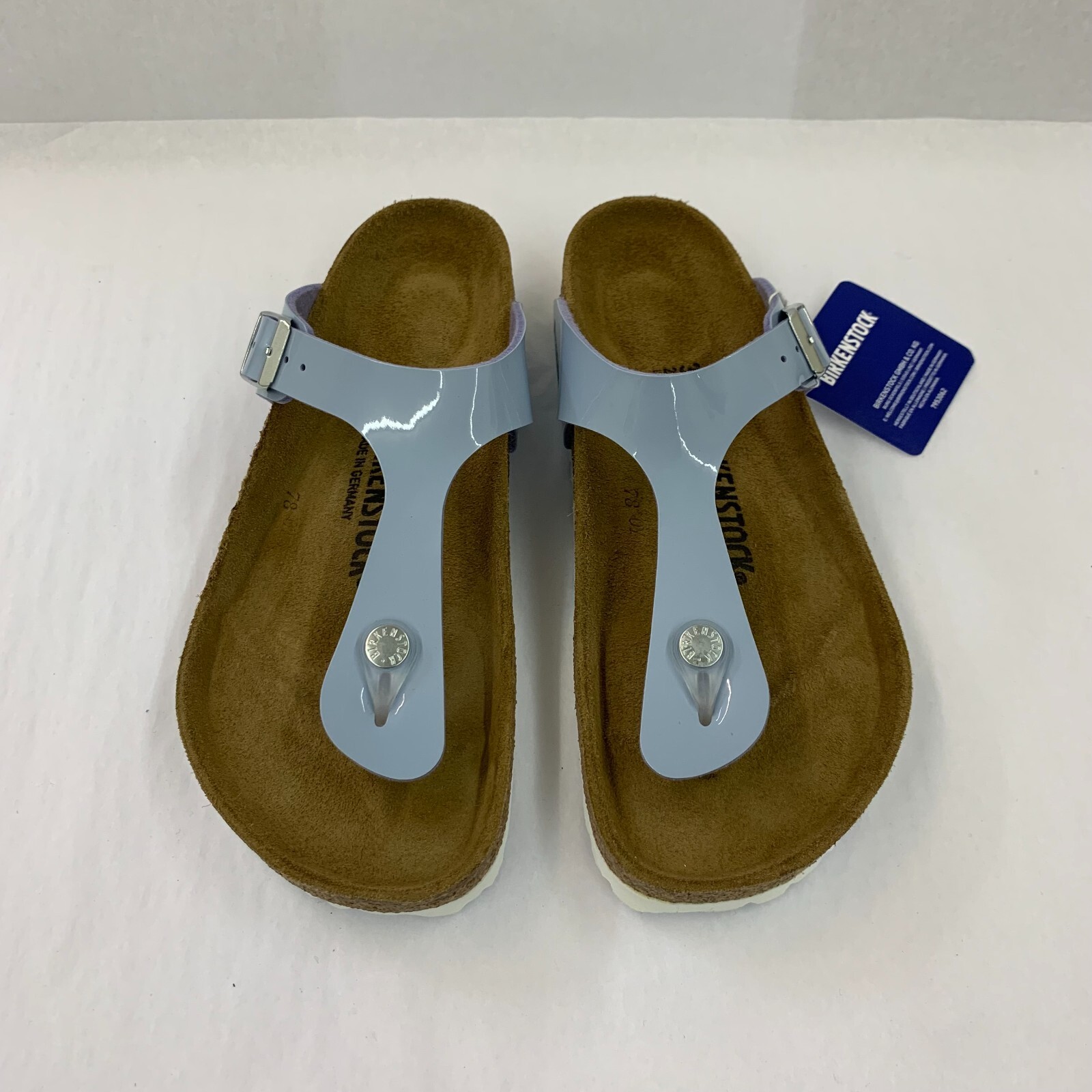 Birkenstock New w/ Box Gizeh Patent Dove Blue Birko Flor Patent Reg Select Size