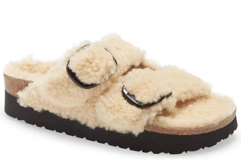 BIRKENSTOCK Papillio Arizona Big Buckle Teddy Sandals Eggshell 38 / 7 US NEW
