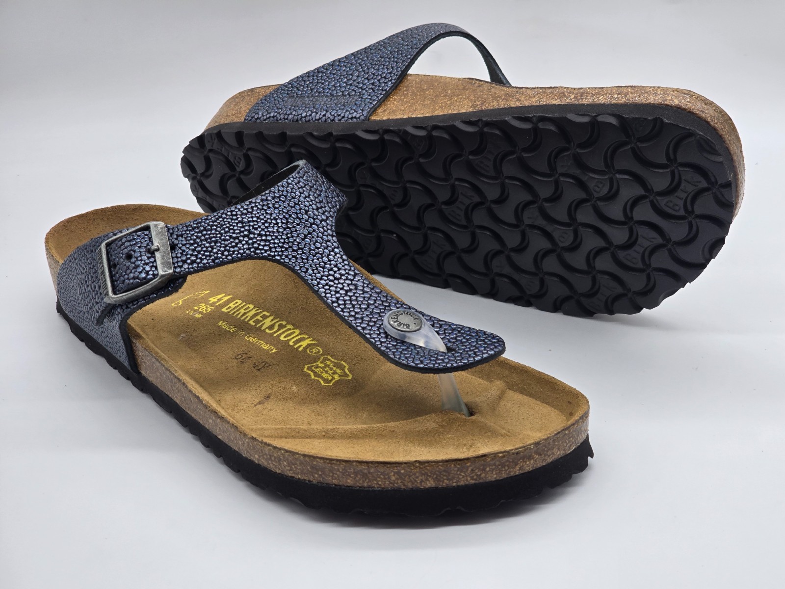 Birkenstock Gizeh Leather Pebbles Metallic Asphalt 41 Regular BNIB **RARE** #979
