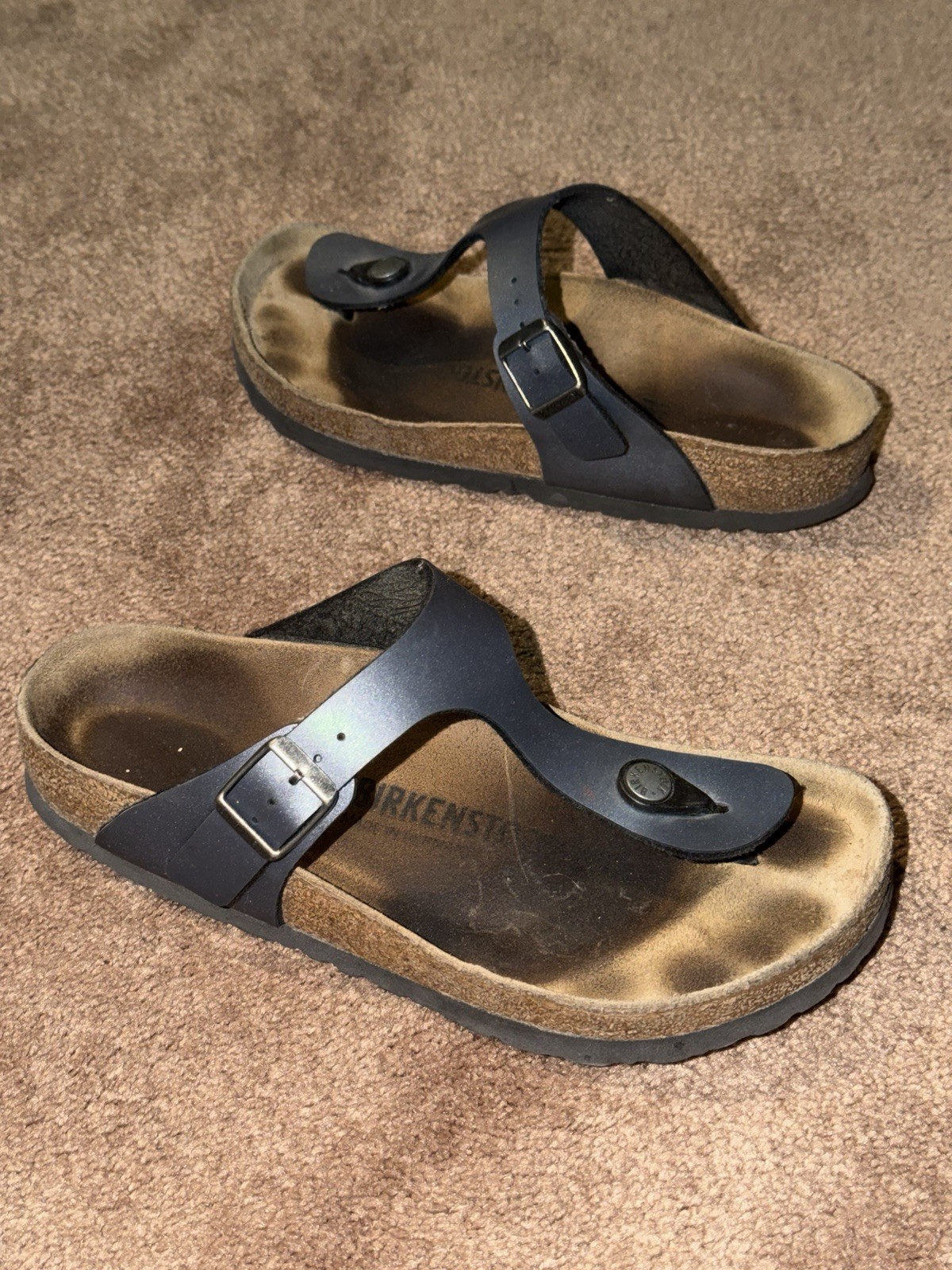 Birkenstock Gizeh Dark Gray  Metallic Thong Sandals Womens 37 Narrow