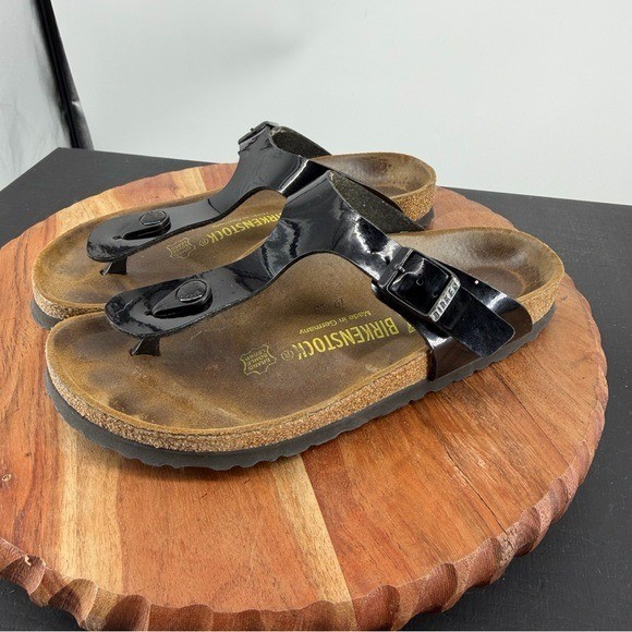 Birkenstock Gizeh Black Patent Birko-Flor thong sandals high-shine 37 6 narrow