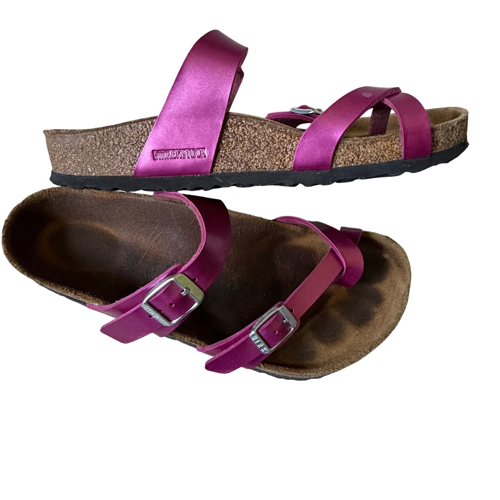 Birkenstock Mayari Metallic Magenta Birko-Flor Toe Loop Sandals Womens 38  7-7.5