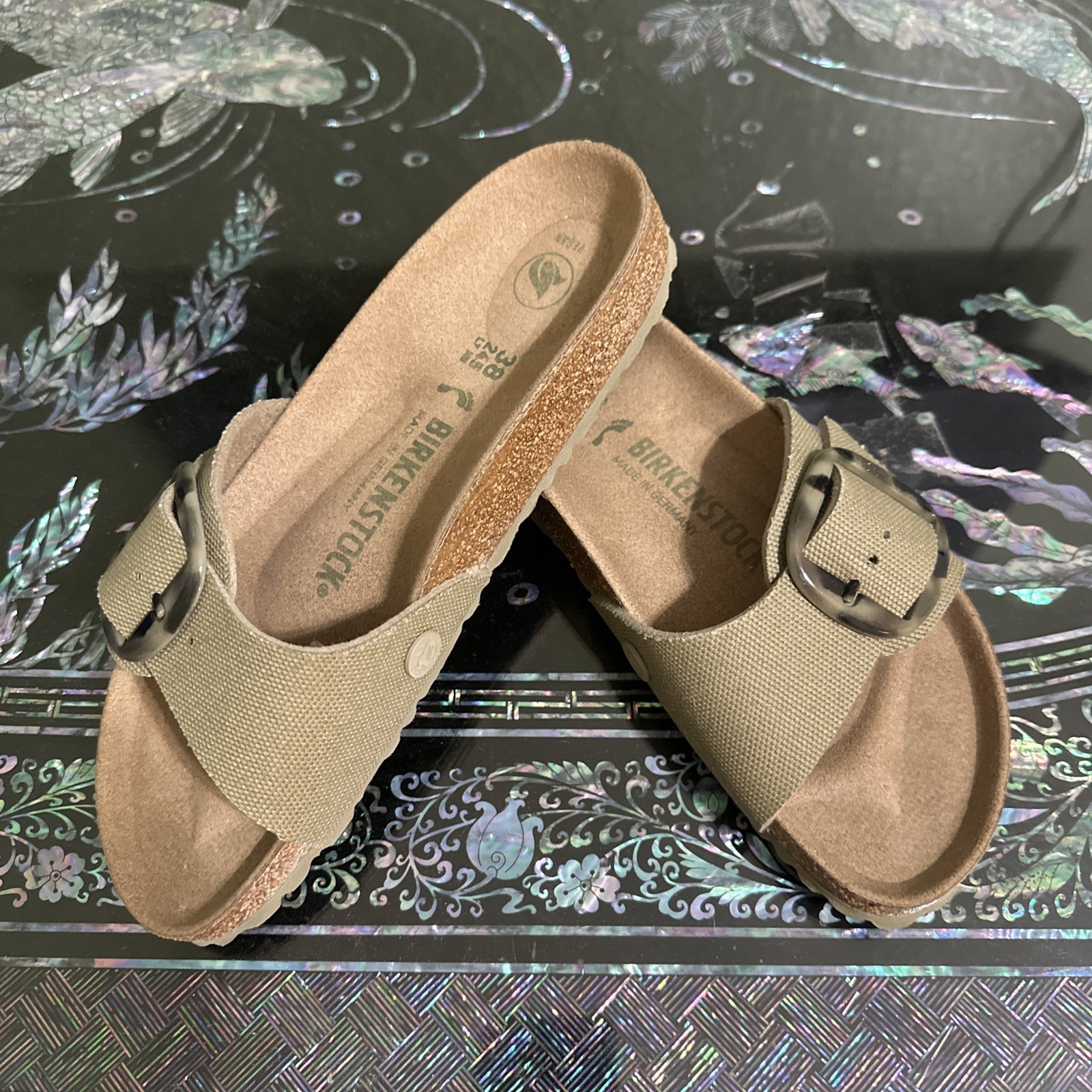 Birkenstock Madrid Big Buckle Rivet US7 EU38 UK5 Faded Khaki Brand New Vegan