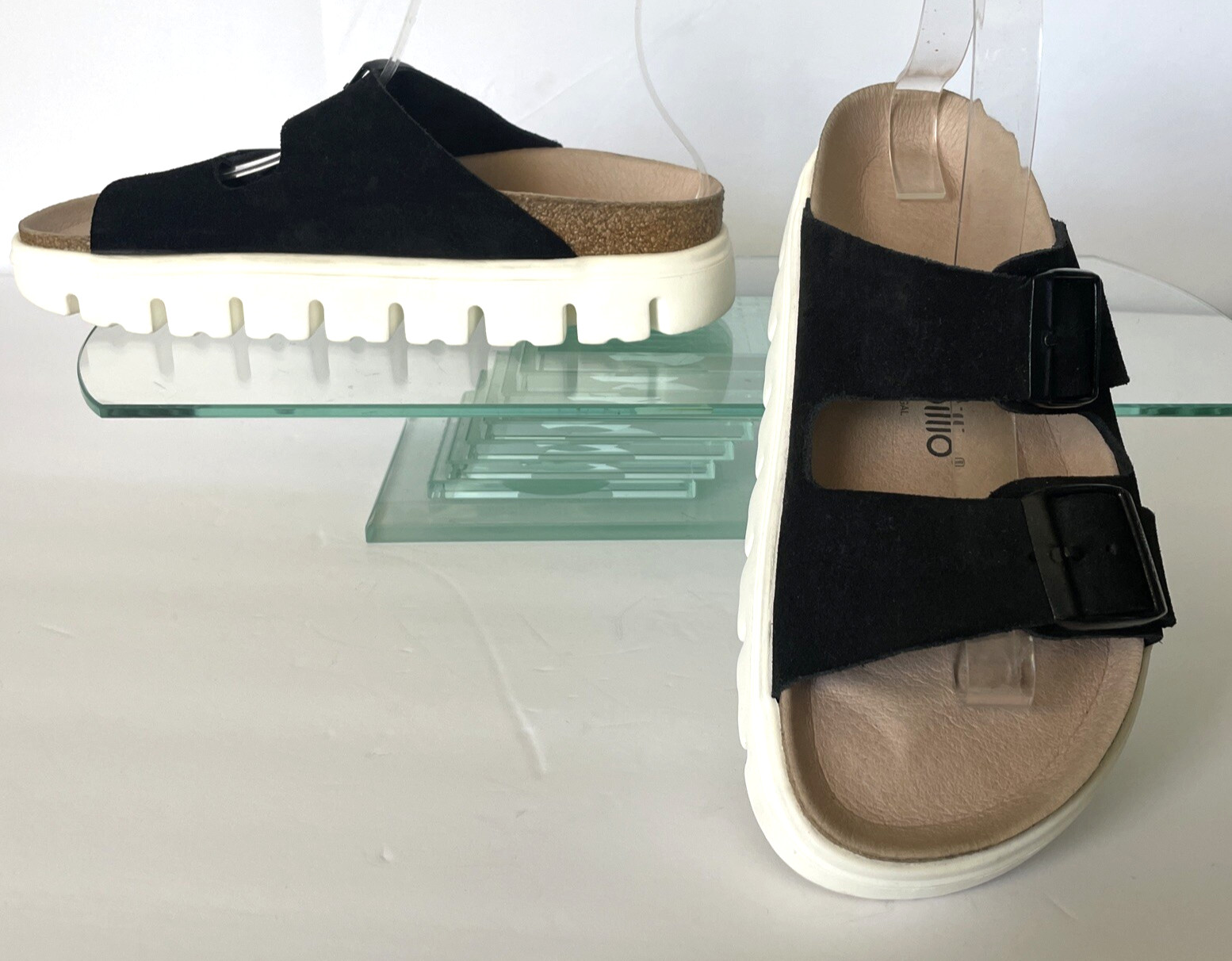 Birkenstock Arizona Chunky Papillio Black Suede Sandal Slides Size L 8 M 6 EU 39