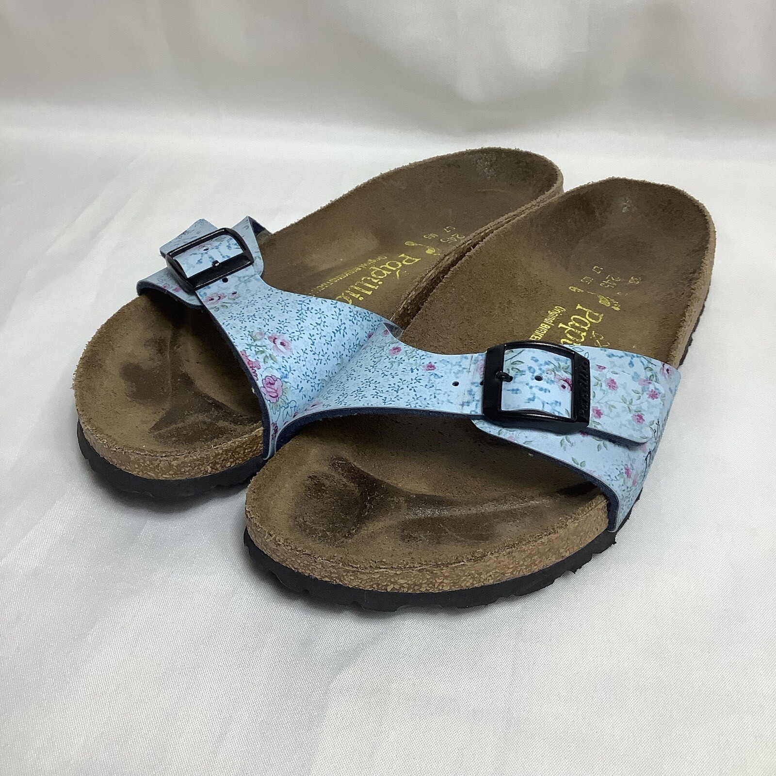 BIRKENSTOCK PAPILLIO MADRID Buckle Blue Floral Slide Sandal 38 women 7