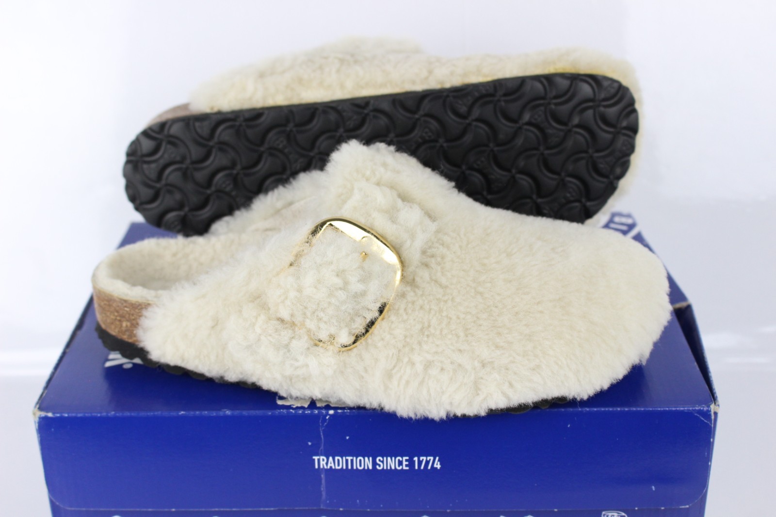 Birkenstock Boston Big Buckle Shearling Teddy Rivet Clogs 9 / 40 Eggshell 805104