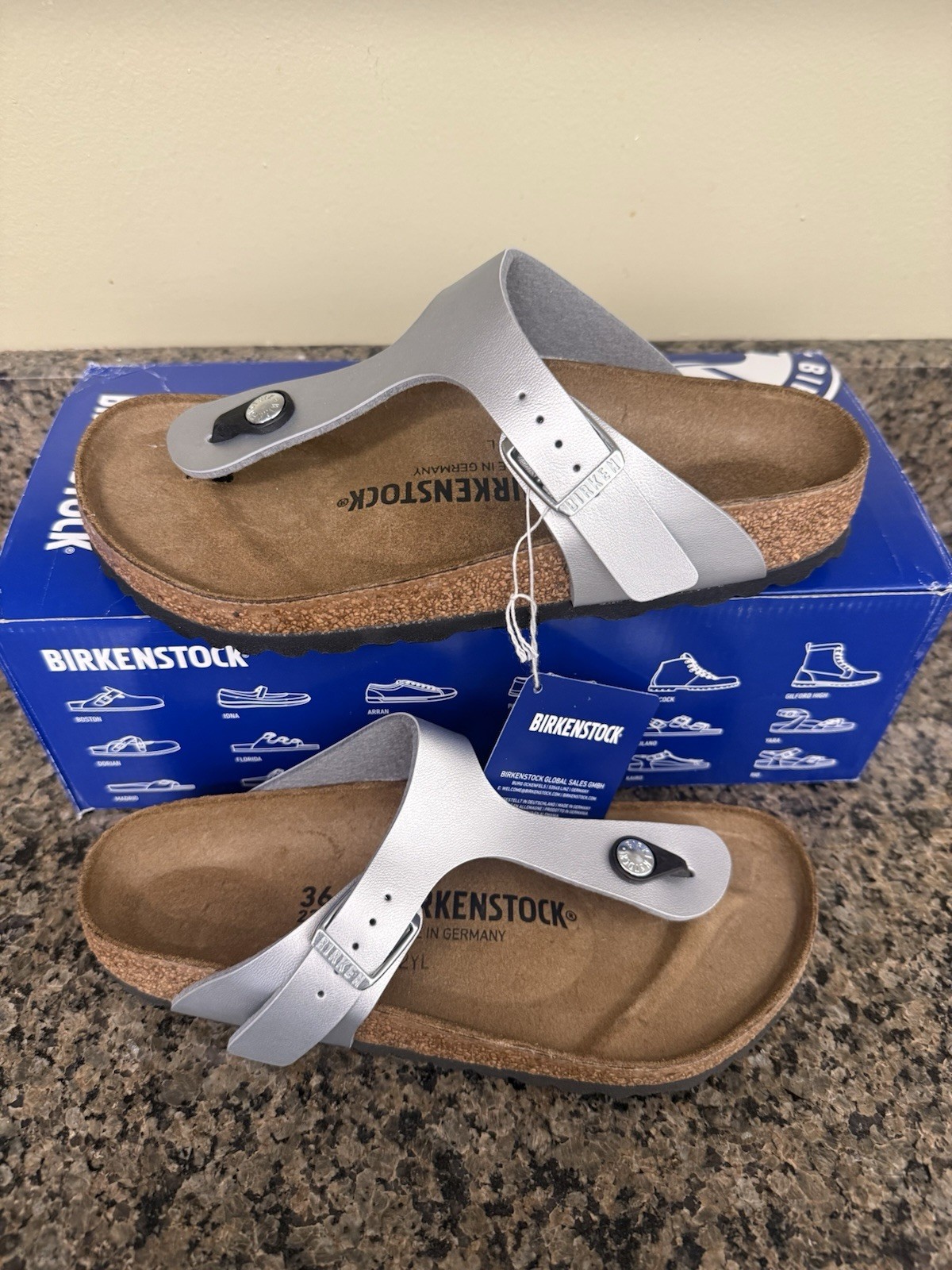 NWT Birkenstock Gizeh BS Silver Women Sandals Size EU 36 W5/ M3 Retails For $113