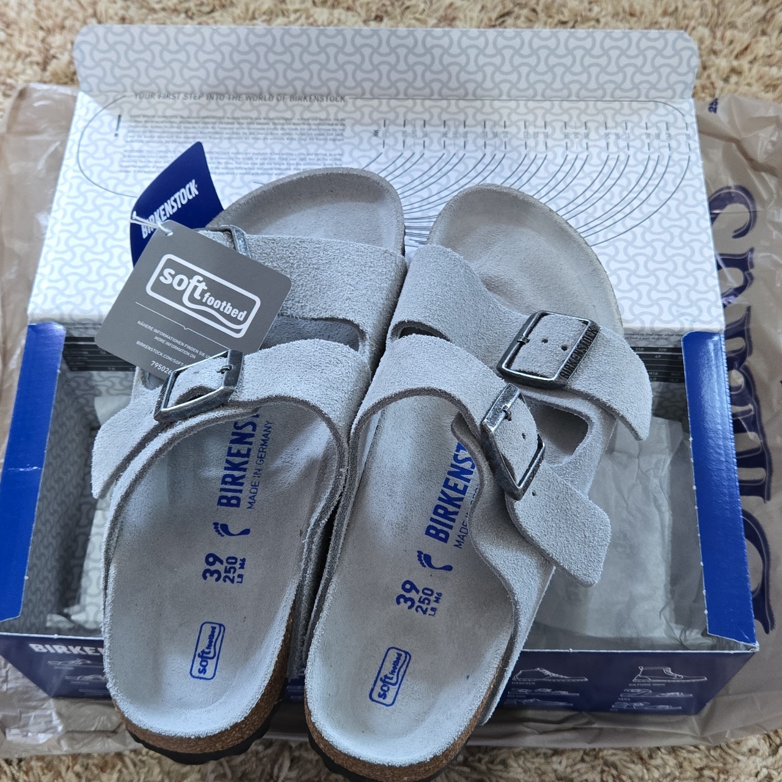 Birkenstock Arizona BS Gray Suede Soft Footbed Slide Sandals EU 39 Regular