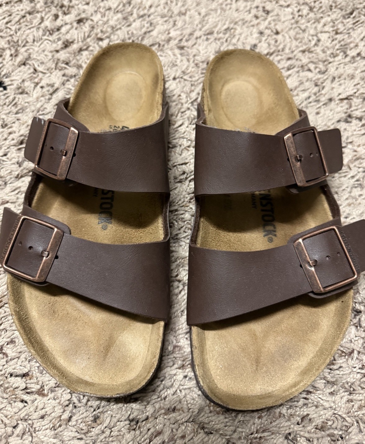 Birkenstock Arizona Brown Leather 2-Strap Buckle Slide Sandals women’s 9