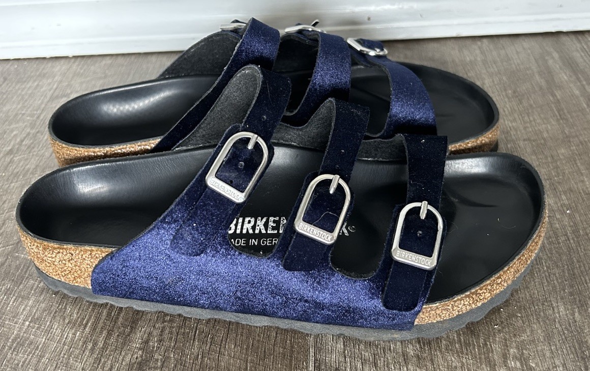Birkenstock Florida Fresh Midnight Blue Velvet Sandals Size 37