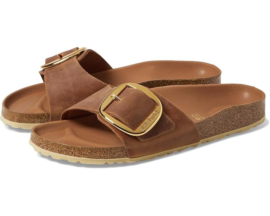 Birkenstock Madrid Big Buckle Slide Sandal Antique Cognac Leather Womens 5 Men 3
