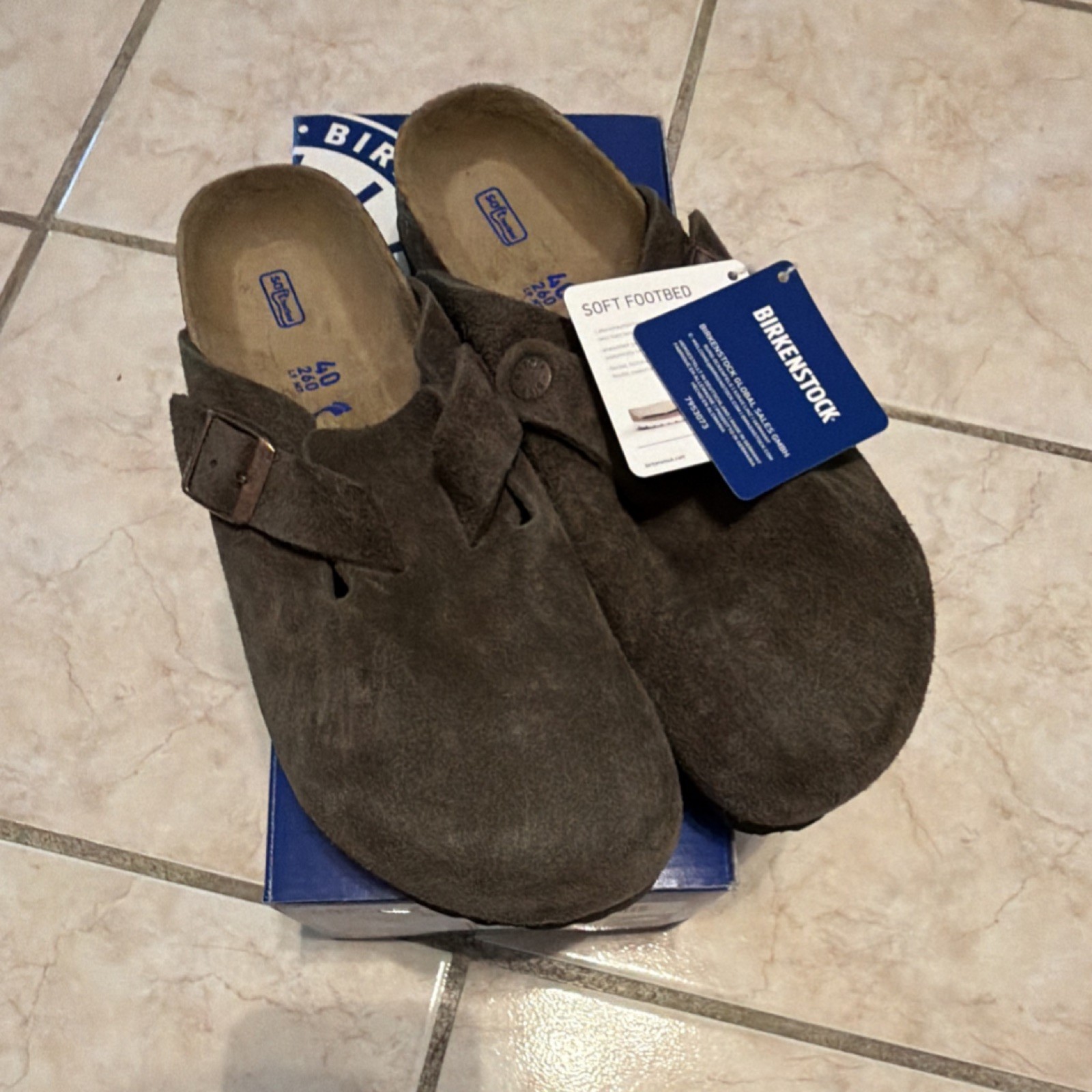 Birkenstock Boston BS Mocca Brown Suede Men’s Clog Soft Footbed US 9/UK 7/EU 40