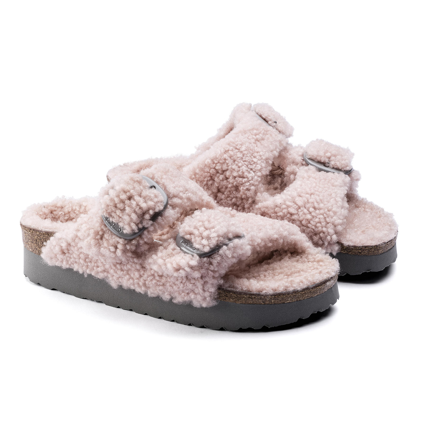 Birkenstock Papillio Sherpa Pink Shearling Arizona Buckle Sandals SOLD OUT