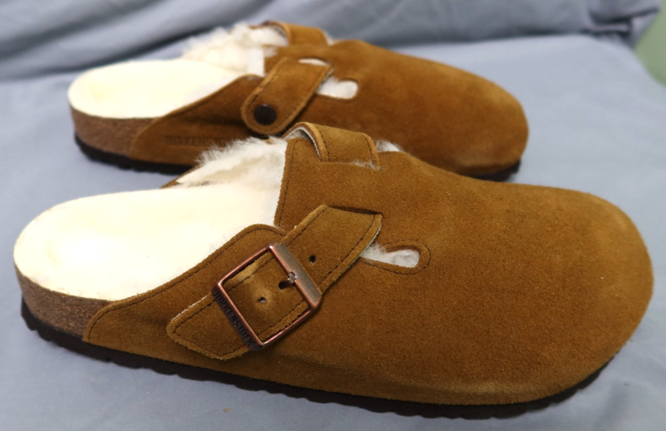 Birkenstock Boston VI Mink Suede Shearling, Size 42 Narrow L11/M9