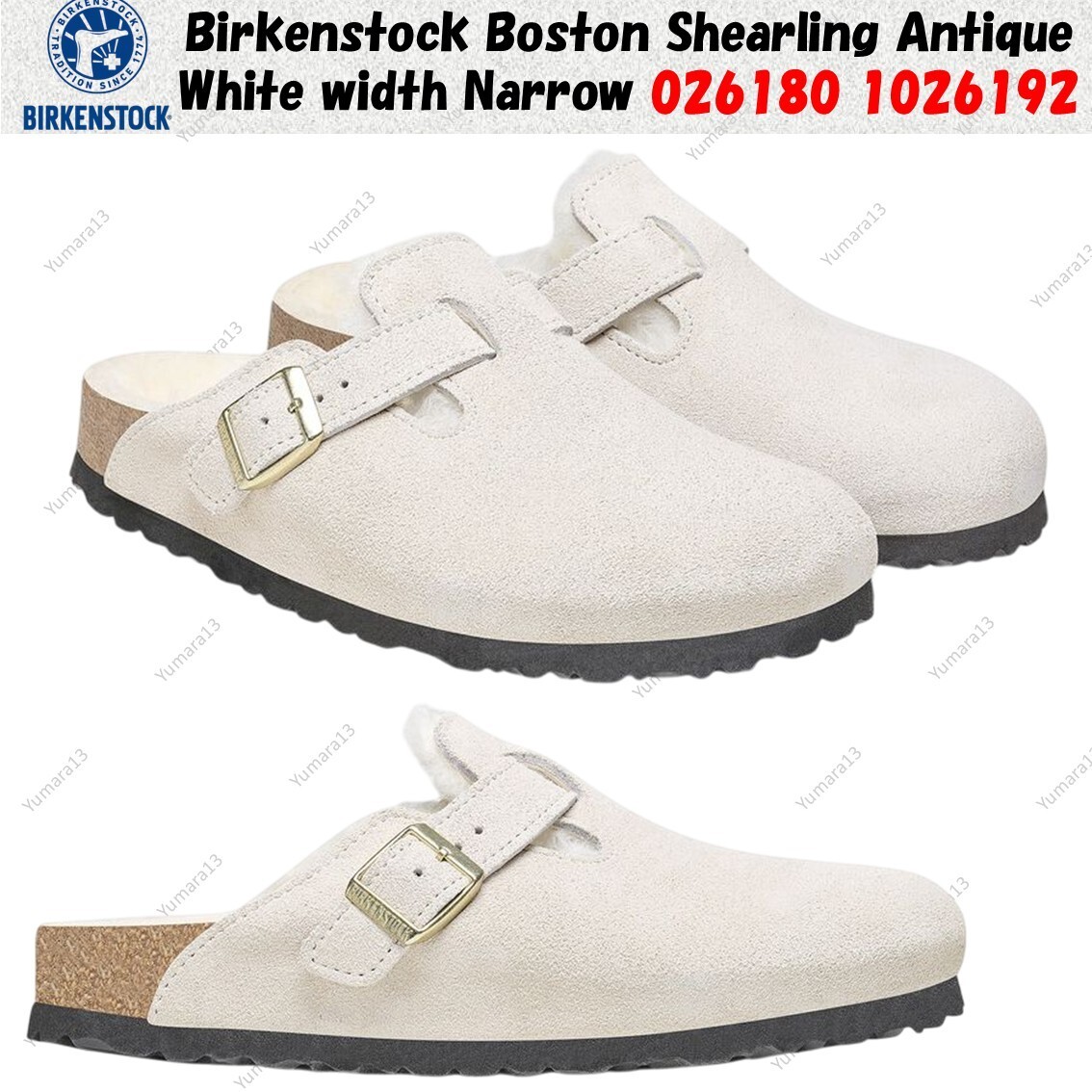 Birkenstock Boston Shearling Antique White widthNarrow 026180 102619 Unisex Size