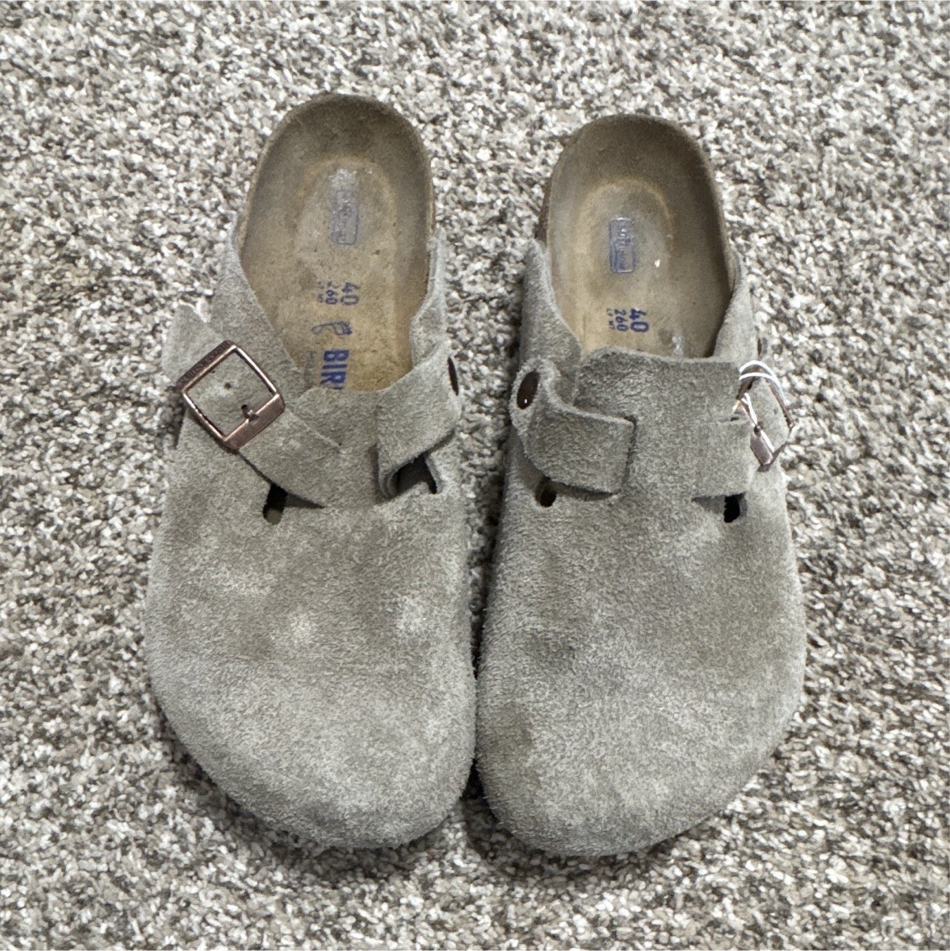 Birkenstock Boston Suede Clog Gray Buckle US 9 EU 40 Standard Cork Rubber