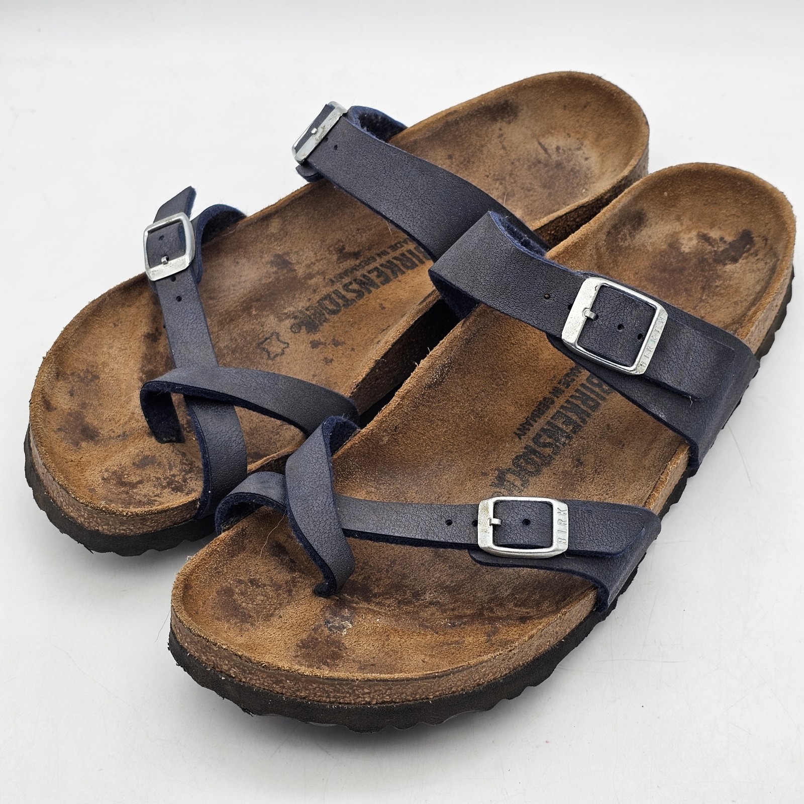 Birkenstock Mayari Blue Faux Leather Women’s 10 Regular Toe Loop Sandals Size 41